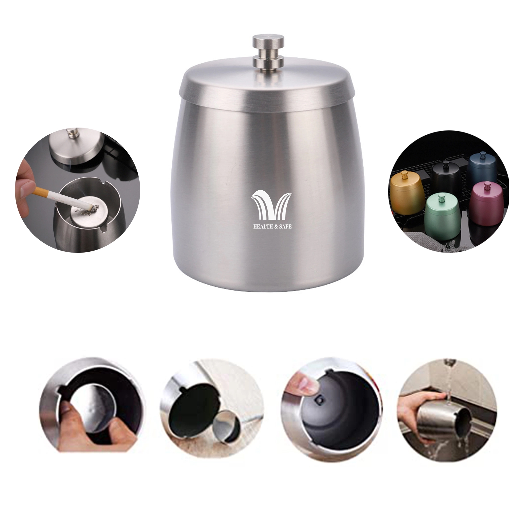 Outdoor Cigarette Ashtray With Lid Smokeless Stainless