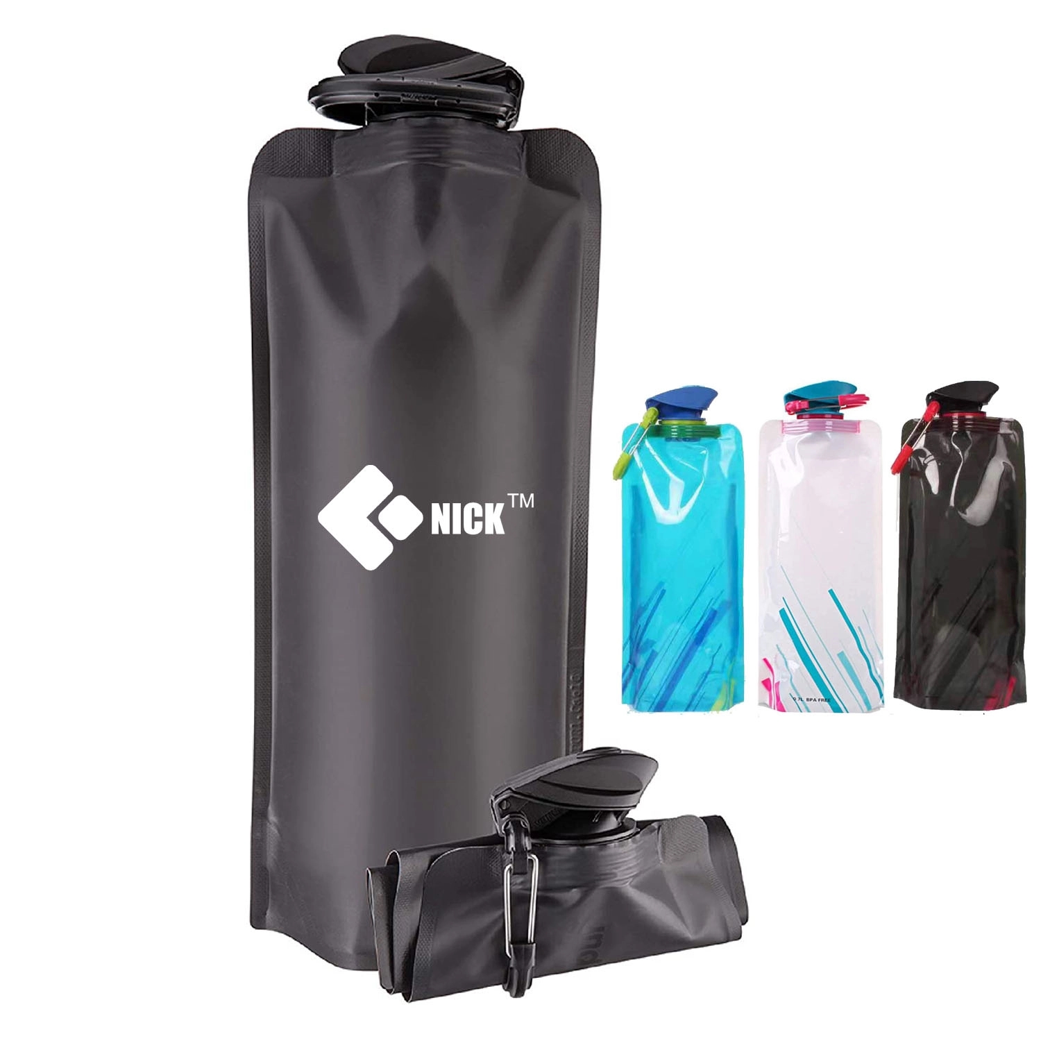21 Oz Collapsible Water Bottles with Carabiner