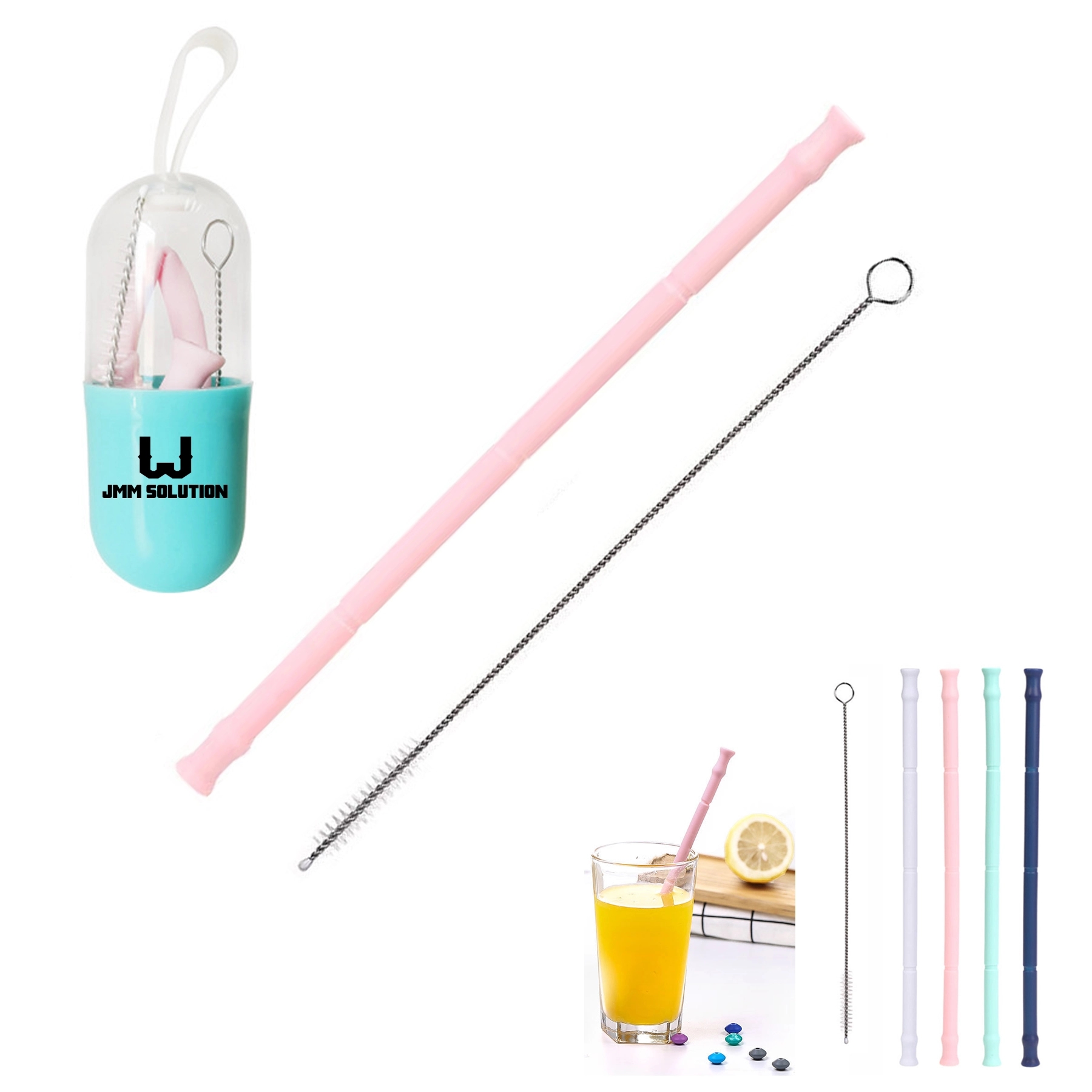 Reusable Silicone Collapsible Straws with Carrying Case