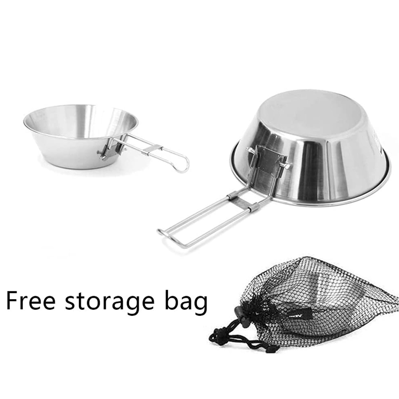 Outdoor Stainless Steel Bowl With Folding Handle