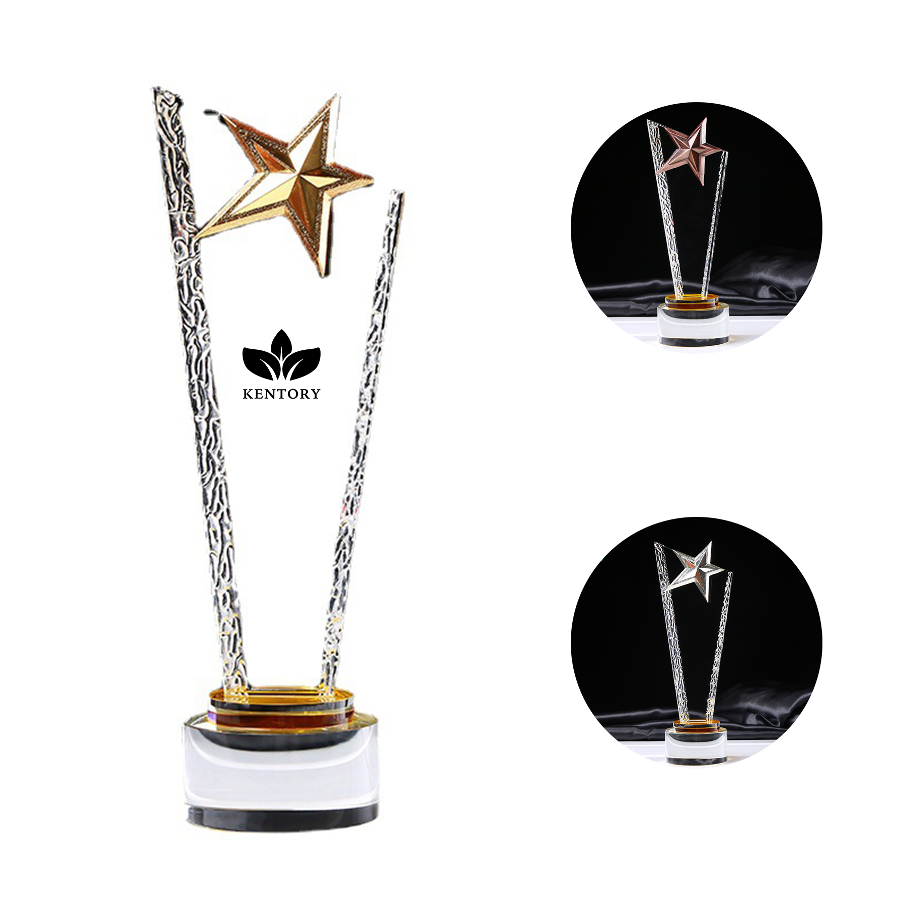 Engraved Crystal Trophy With Star On Top