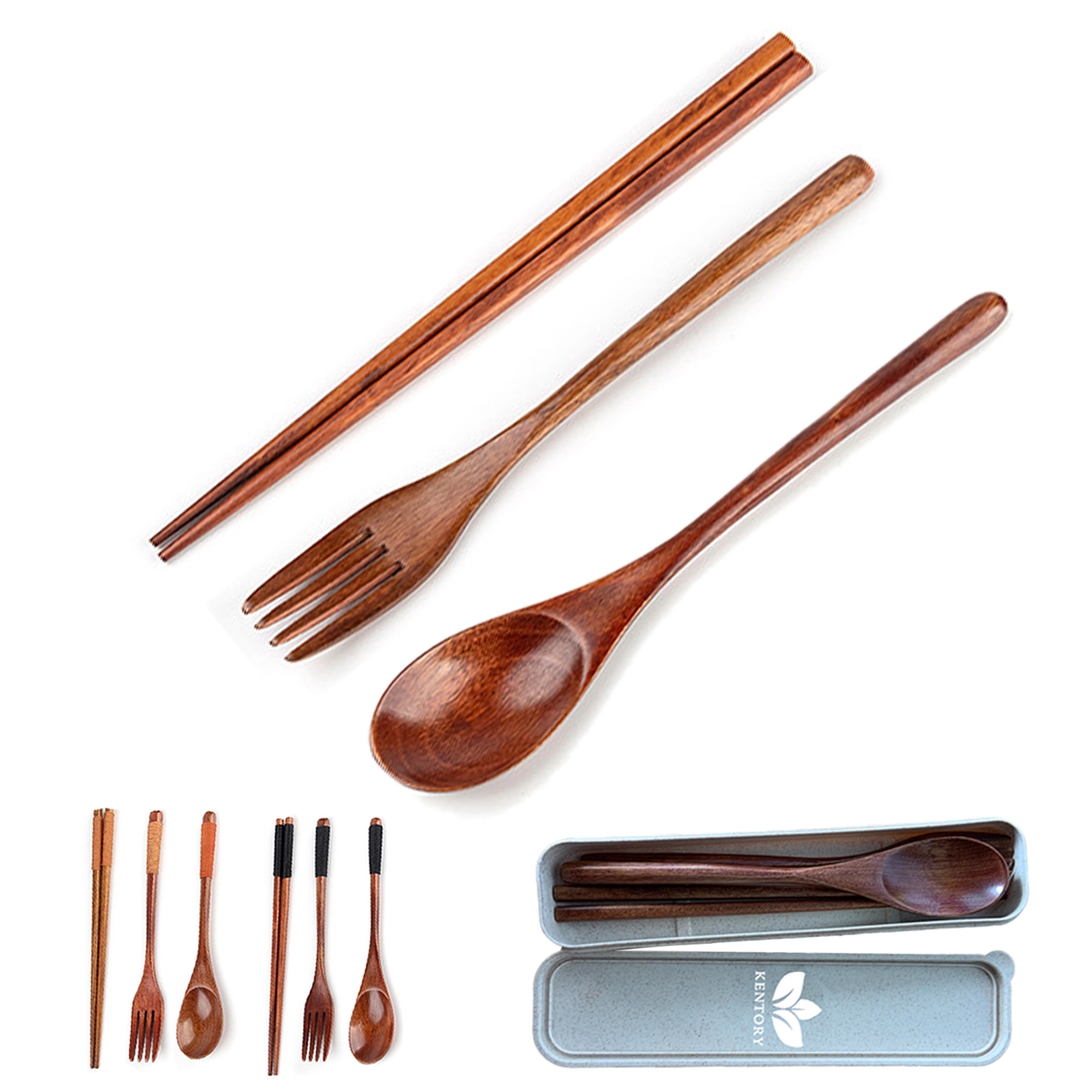 3Pcs Wooden Fork And Spoon Chopsticks Tableware Cutlery Set