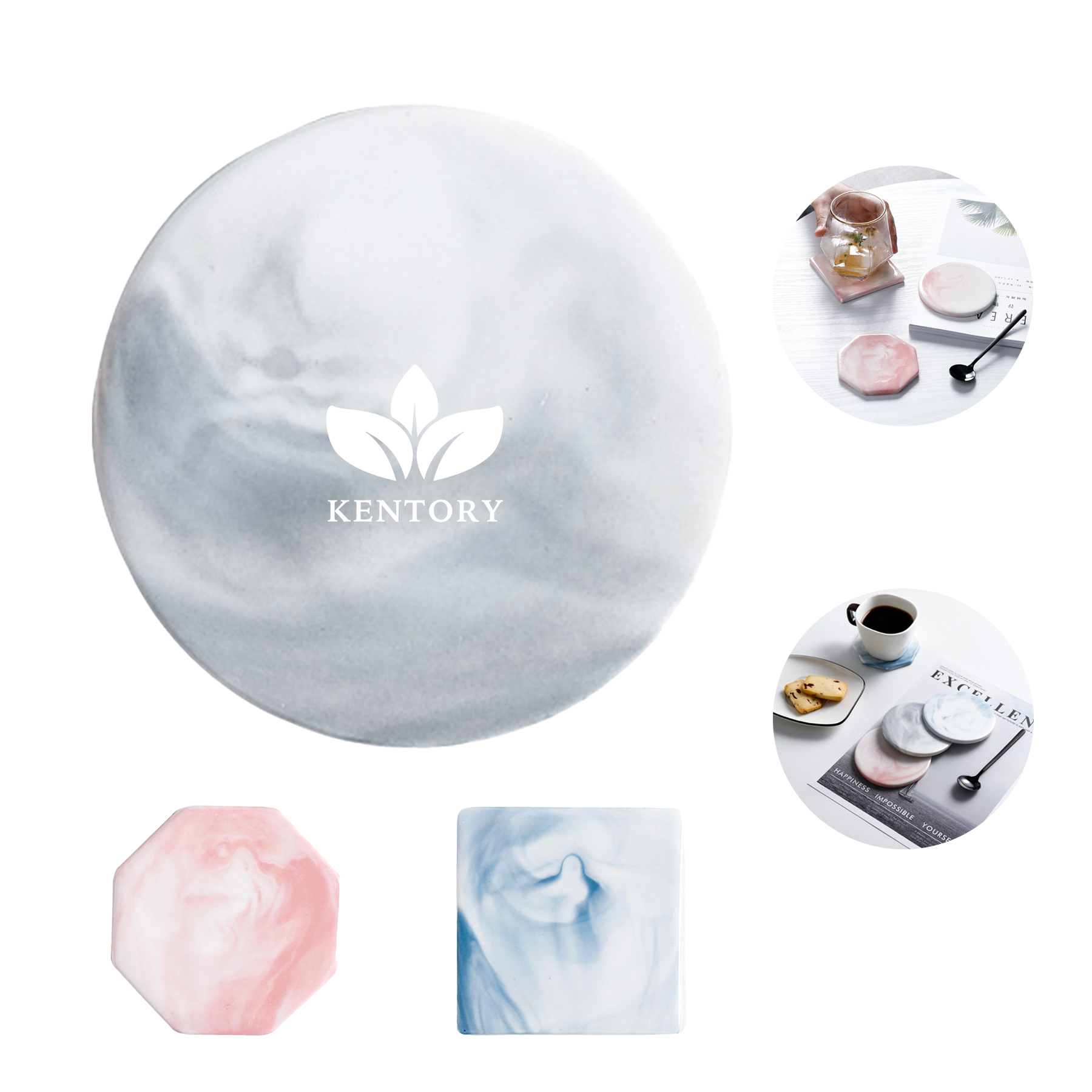 Marble Surface Ceramic Stone Coasters For Drinks