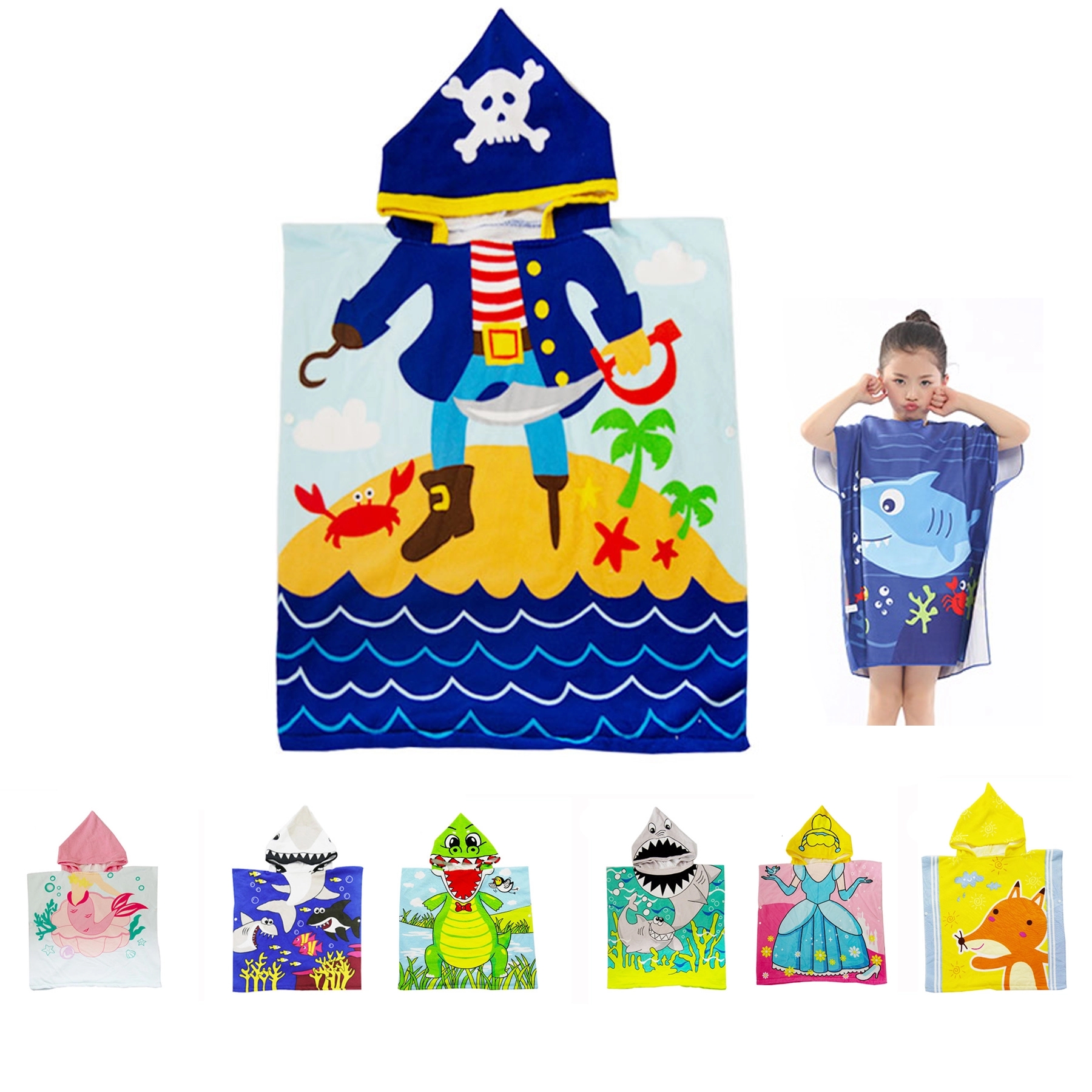 Kids Bath Pool Beach Towel Robe With Hood