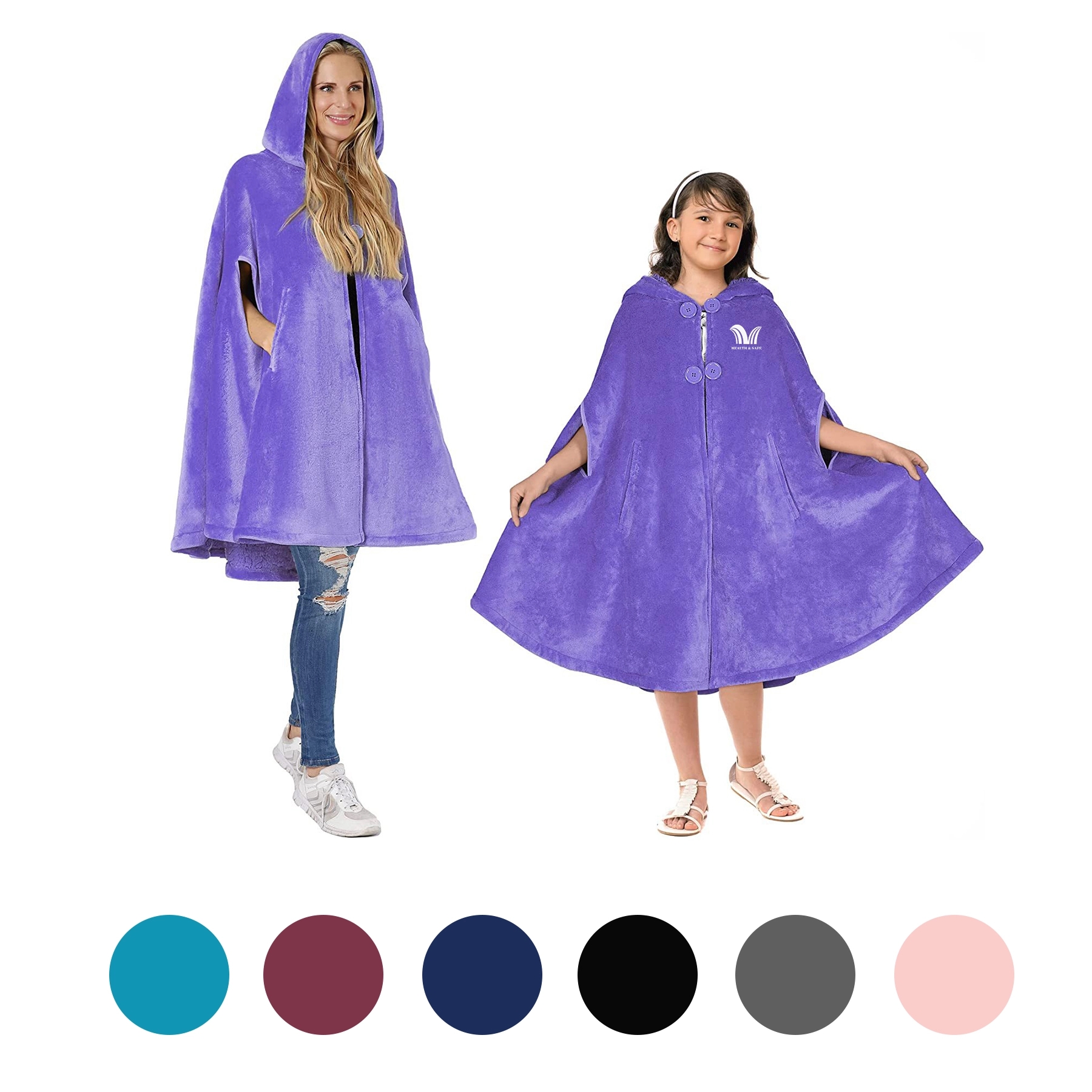 Poncho Hooded Blanket Wrap With Pockets Sherpa Fleece