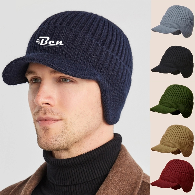 Winter Beanie Visor & Earflaps For Men Outdoor Fleece Hat