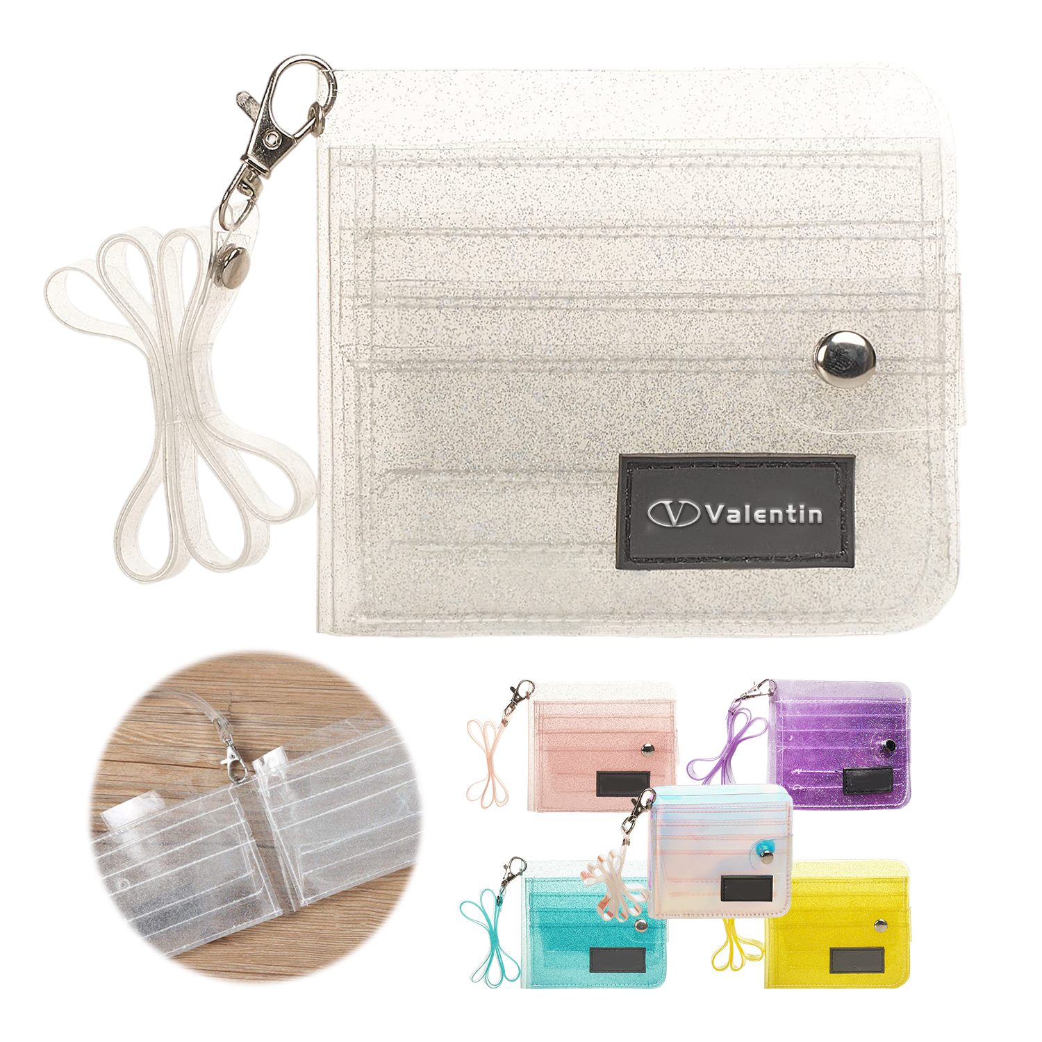 Clear Bifold Wallet Purse With Lanyard