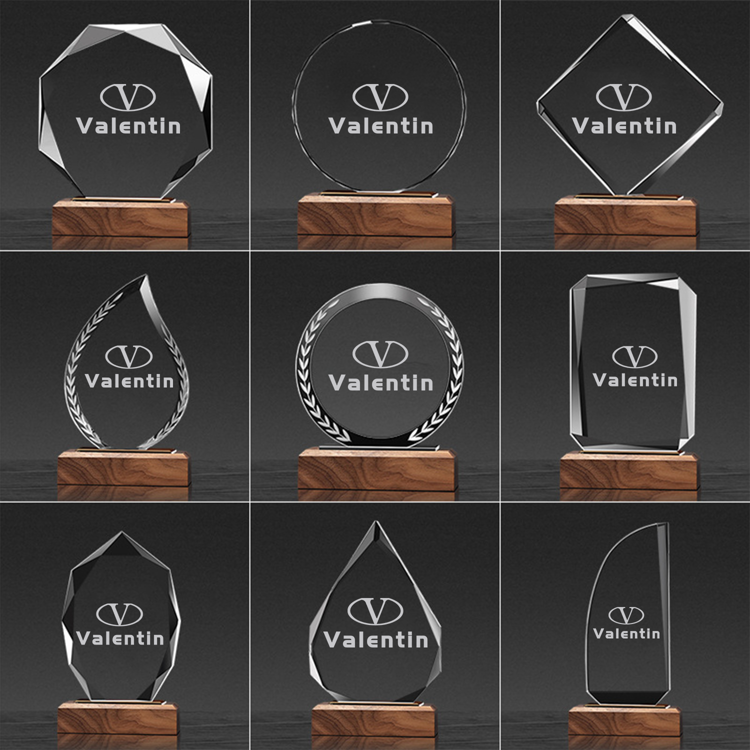 Crystal Trophy With Wood Base