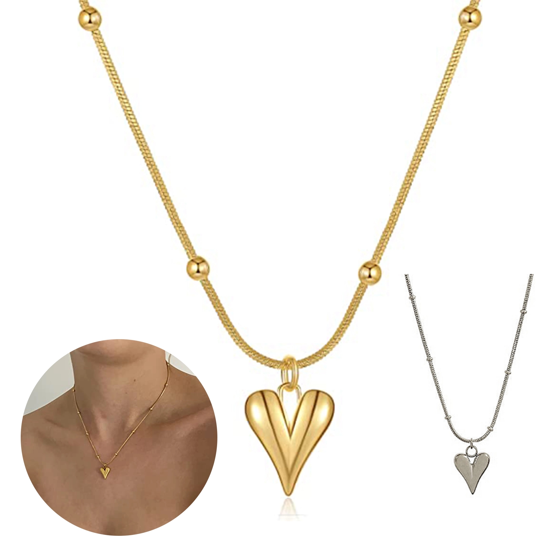 14K Gold Heart Pendant Choker Necklaces