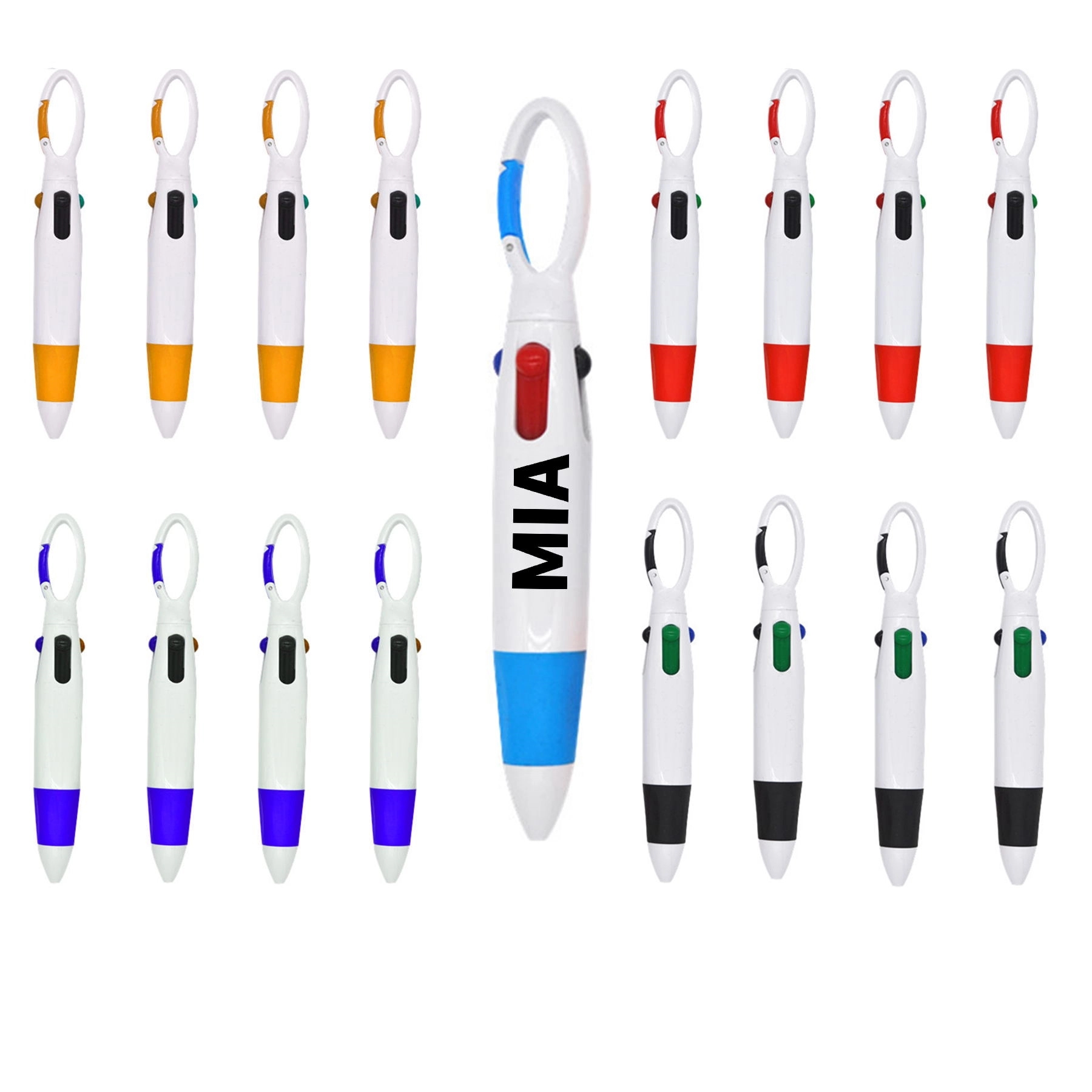 Four-Color Ballpoint Pen With Carabiner