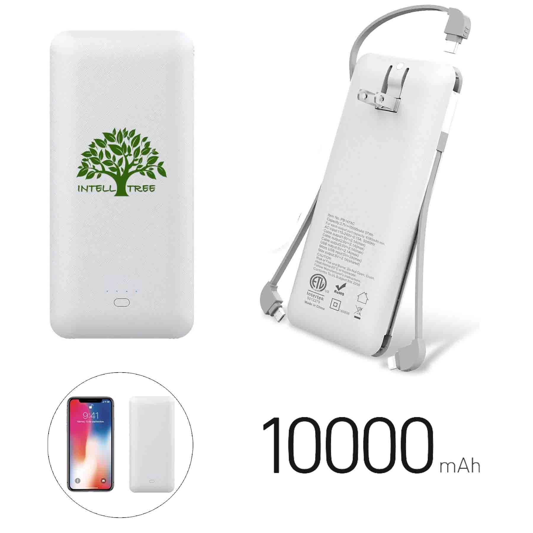 10000Mah Slim Usb C Power Bank With Built-In Ac Wall Plug