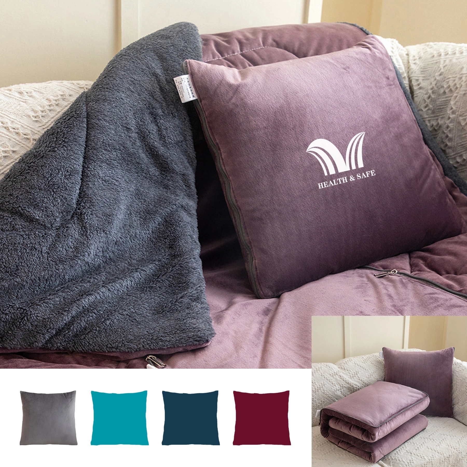 2In1 Velvet&Sherpa Blanket Throw Pillow