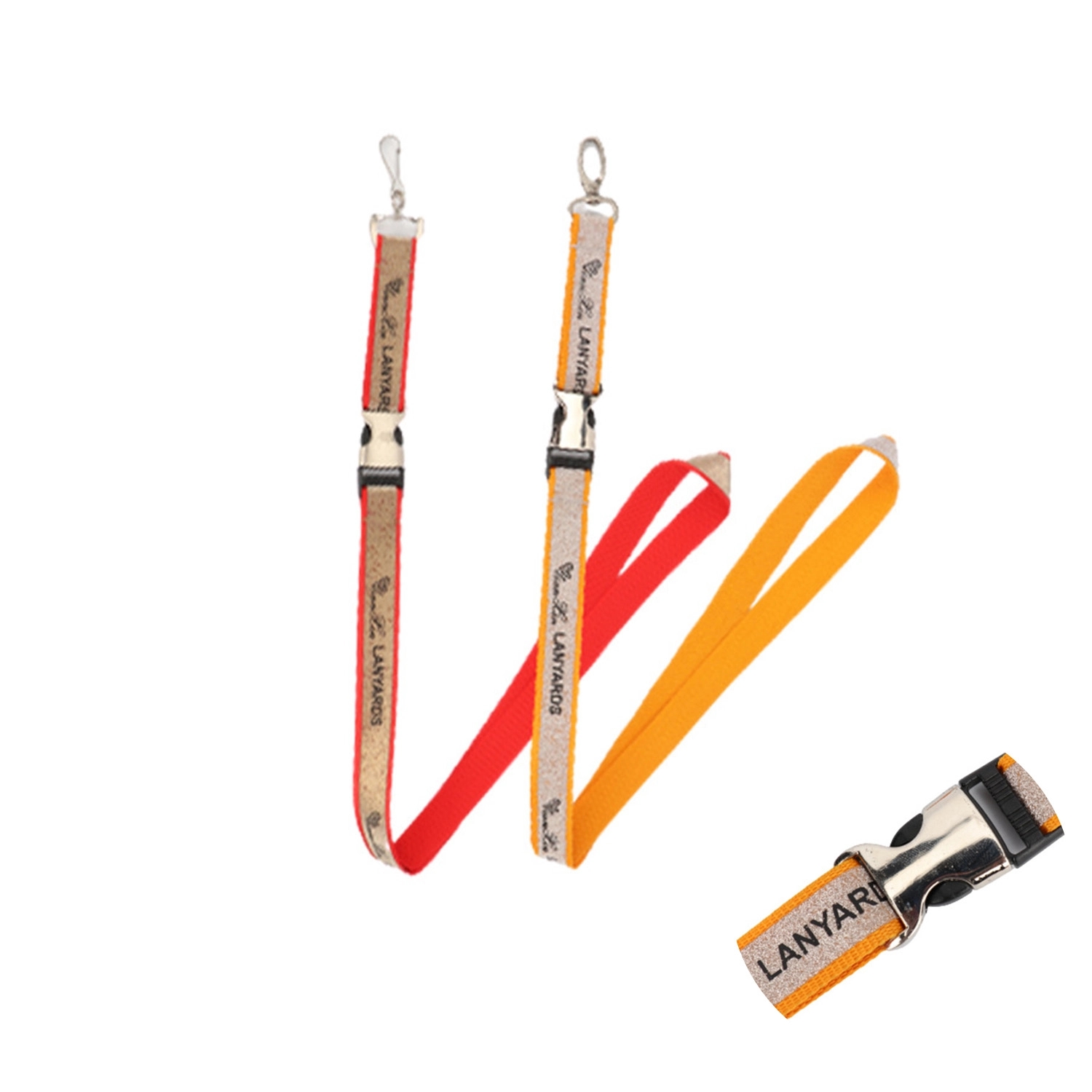 3/4" Glittered Lanyard W/ Oval Hook & Metal Release Buckle