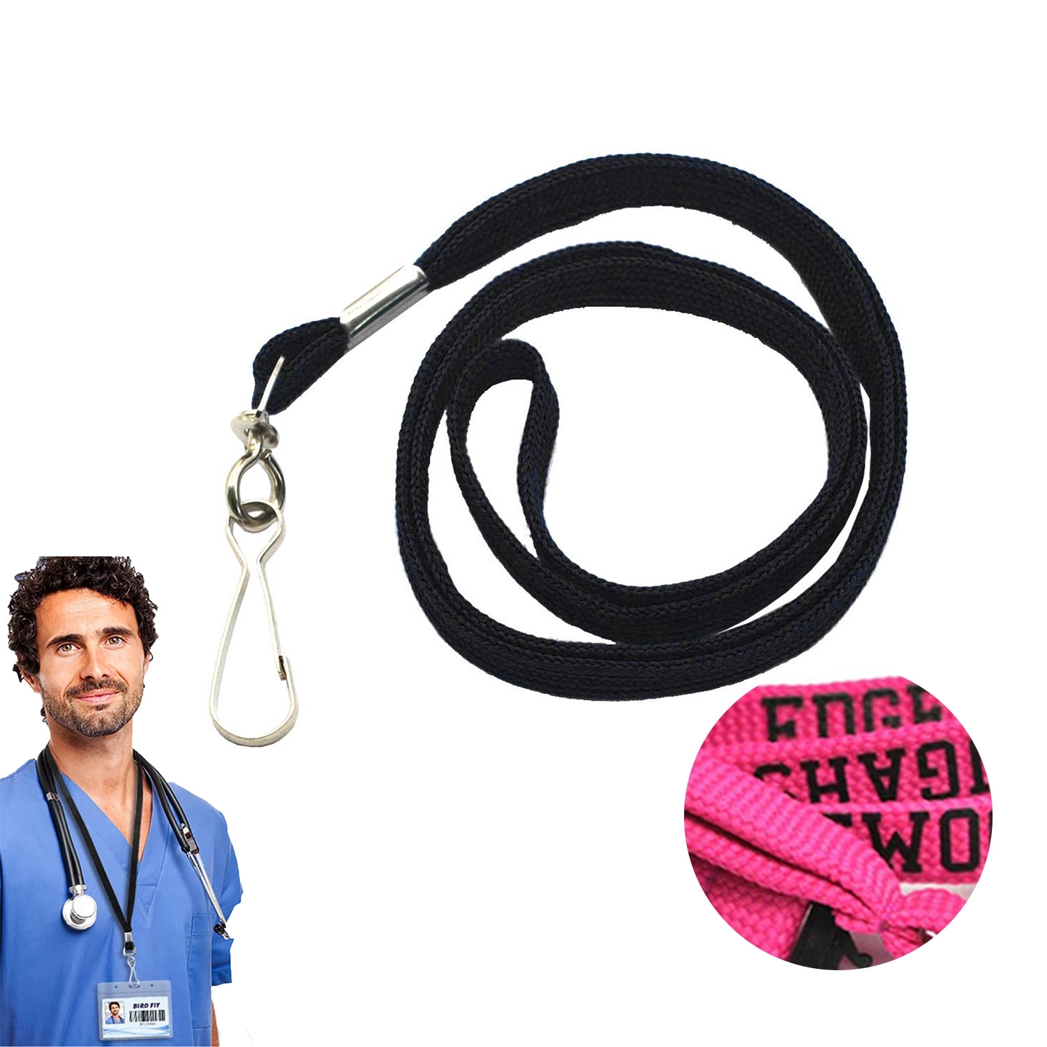 Polyester Shoe String Style Lanyard W/Breakaway & Thumb Hook