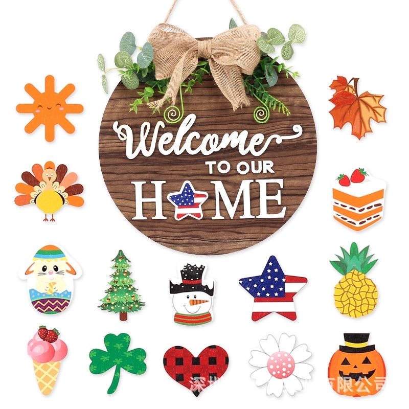 Interchangeable Seasonal Welcome Sign Front Door Decoration