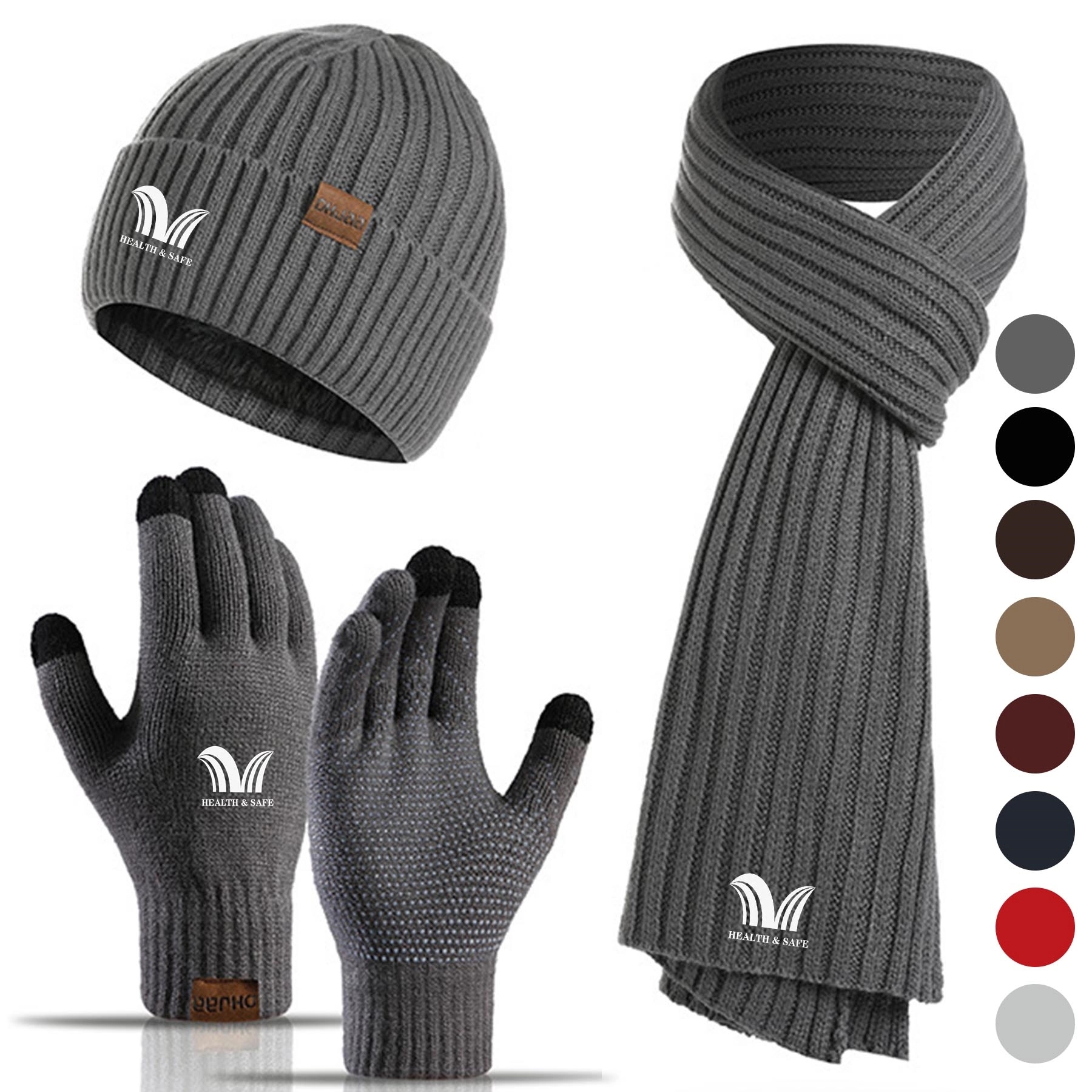 Winter Beanie Hat+ Scarf+Touch Screen Gloves Set