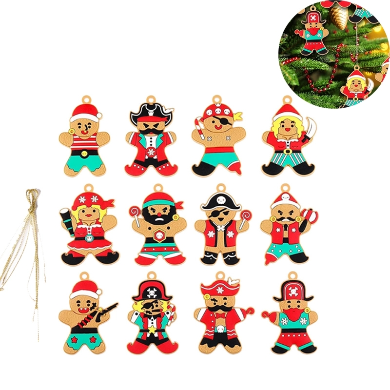 12 Pcs Gingerbread Man Ornaments For Christmas Decoration