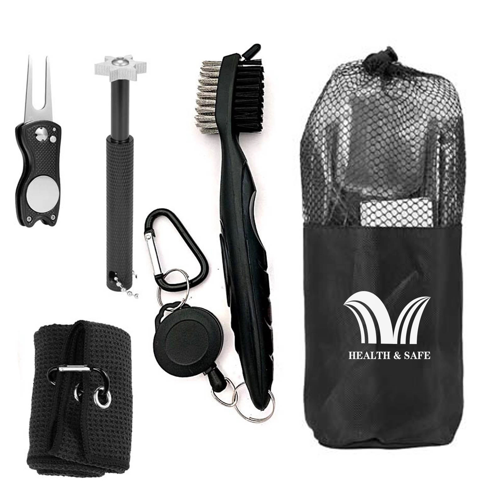 5 Pcs Golf Towel Club Cleaner Brush Sharpener Divot Tool Kit