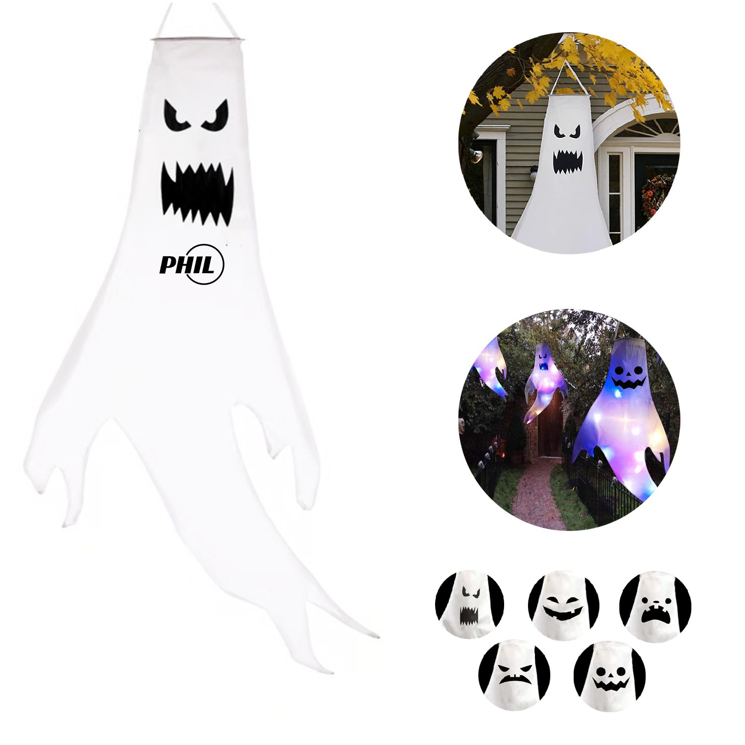 Halloween Outdoor Led Ghost Windsock Hanging Decor