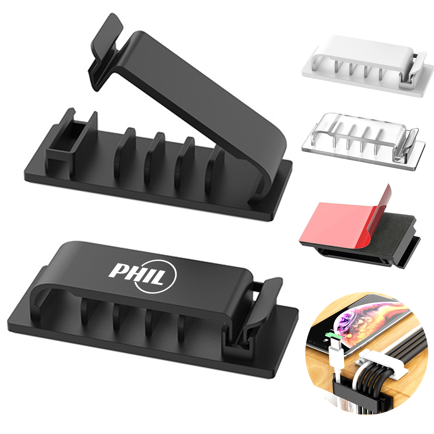 Charger Cable Organizer Desktop Clip With Cover