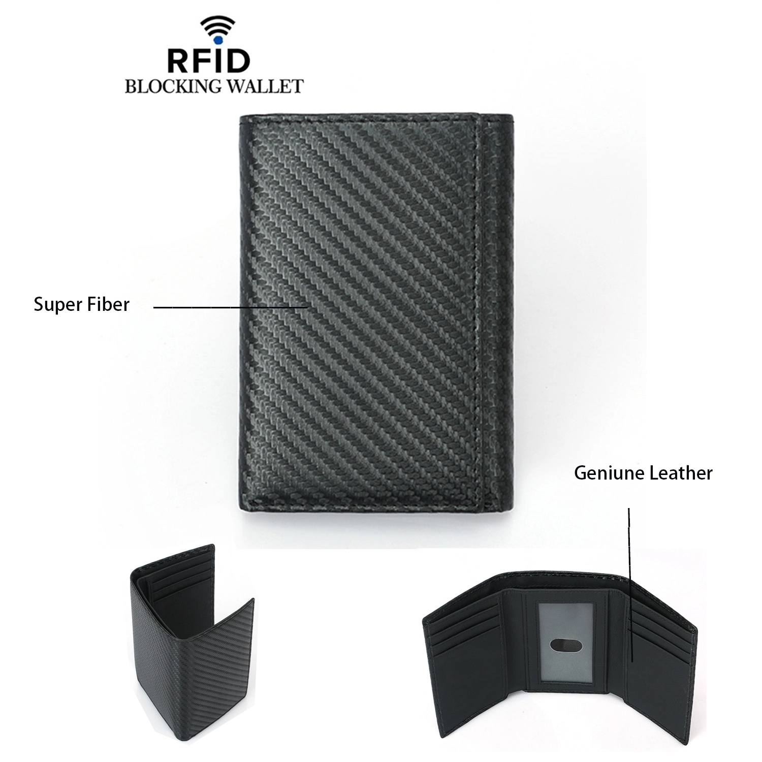 Men Leather Trifold Wallet W/ Rfid Blocking - Image 3