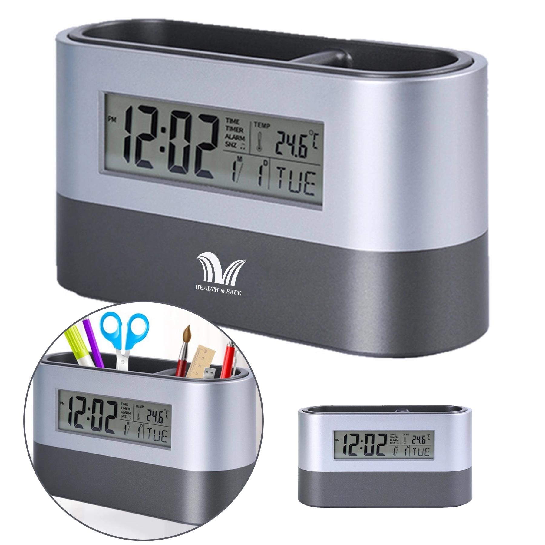 3In1 Calendar Alarm Clock Pen Holder