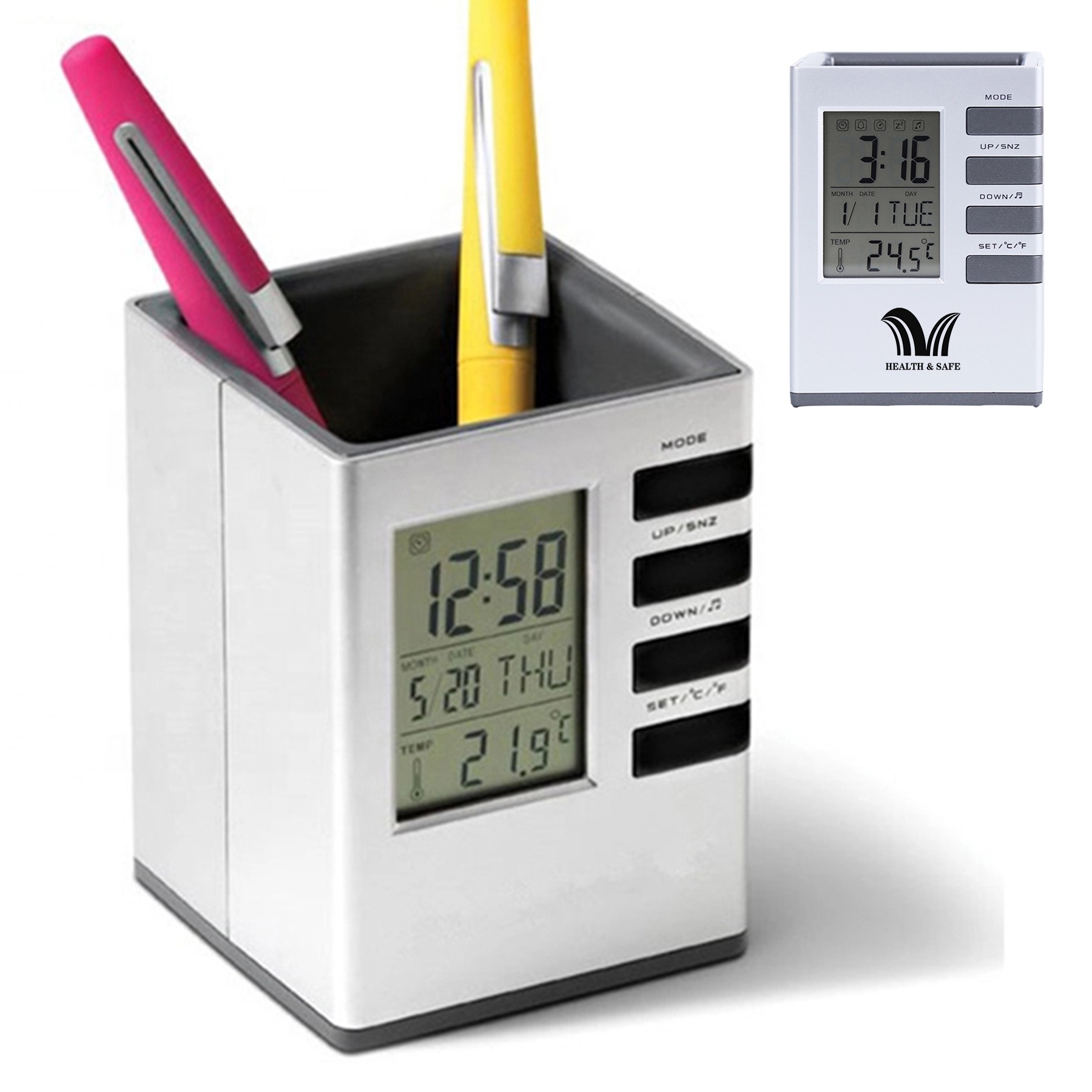 Multifunction Calendar Alarm Clock Pen Holder