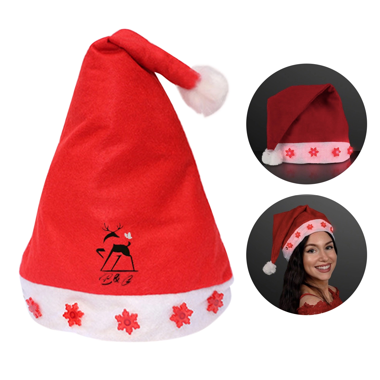 Light Up Santa Hat W/ Snowflakes - Blank