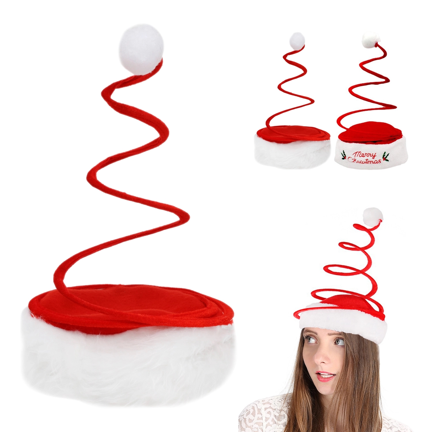 Coil Spring Santa Hat With Led Snowflakes