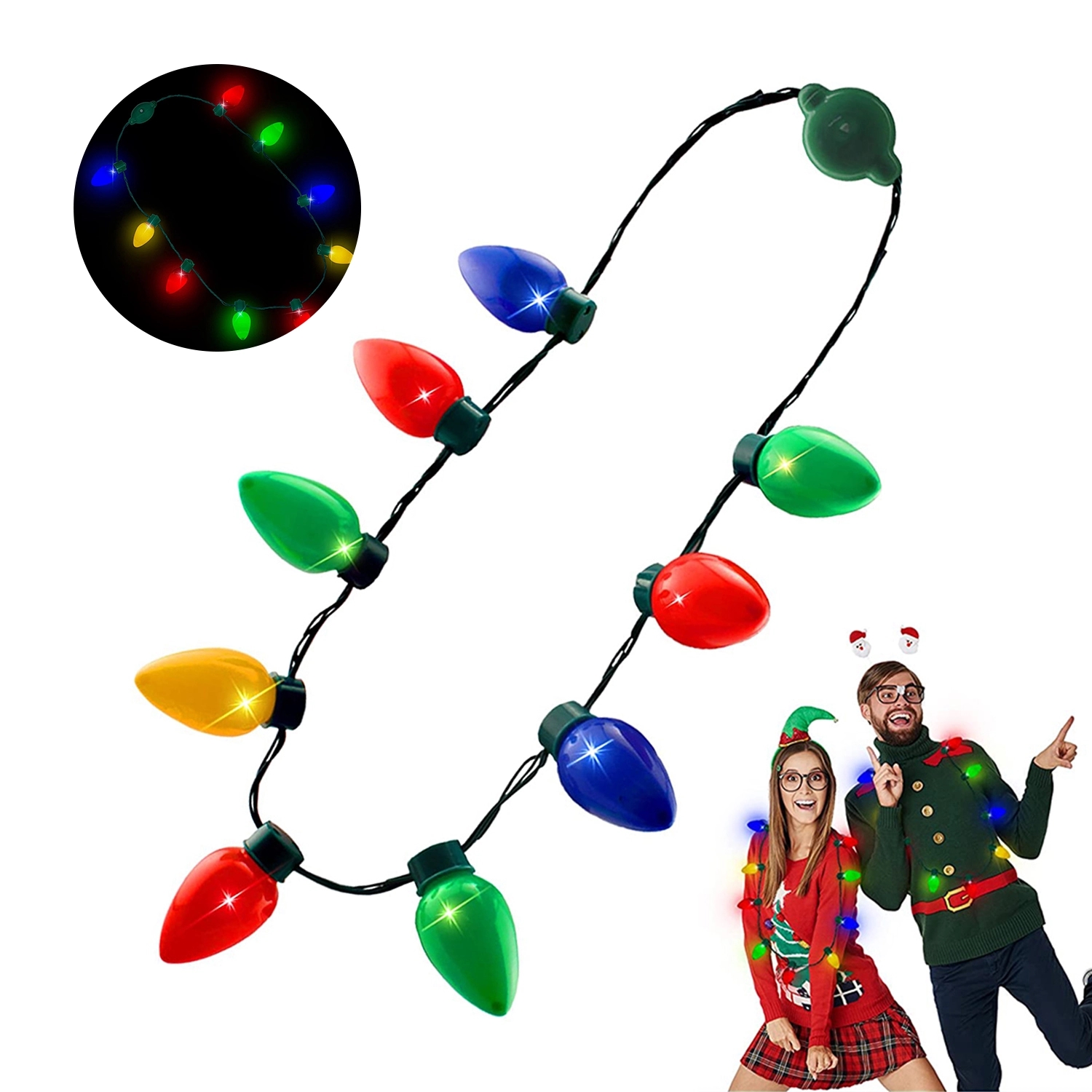 Led Light Up Christmas Bulb Necklace