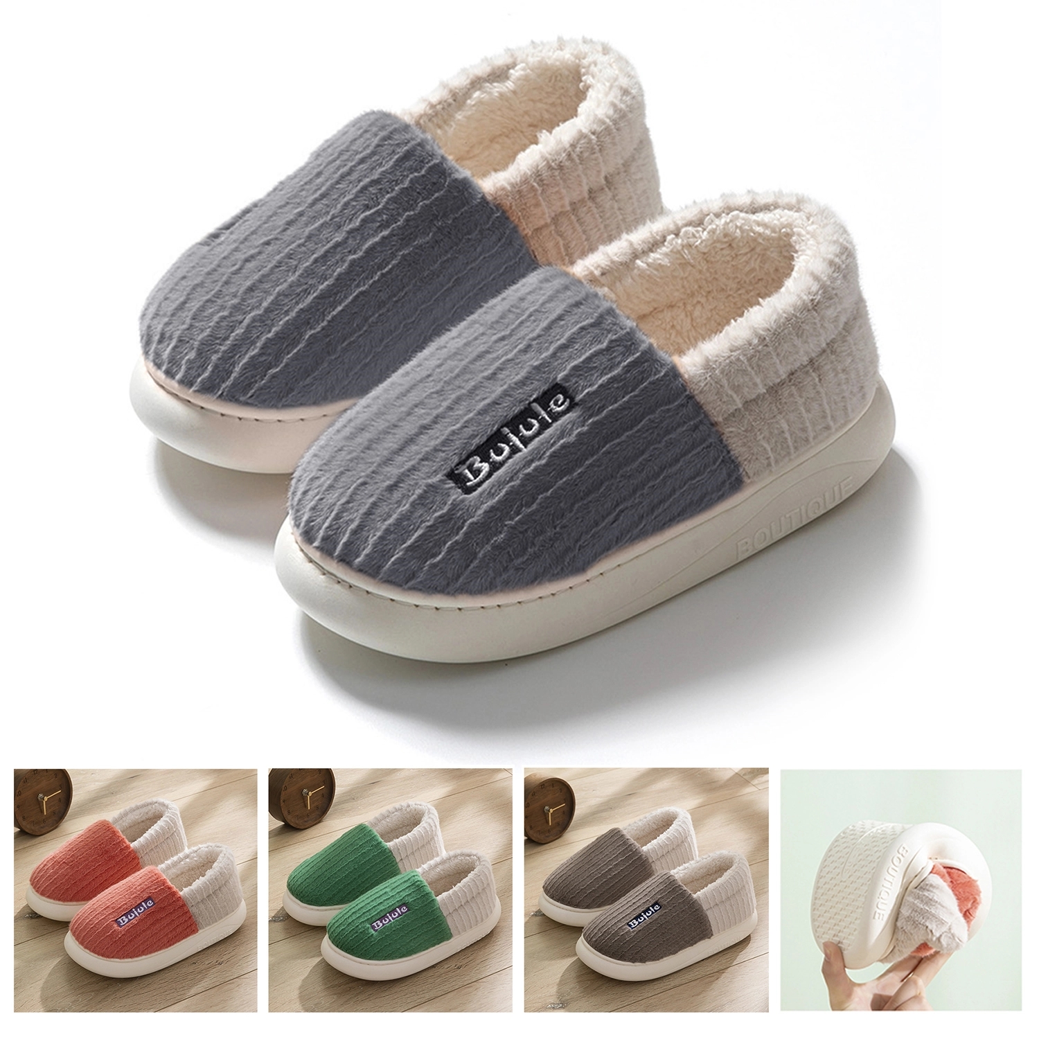Comfy Faux Fur House Slipper Scuff Foam Slip Anti-Skid Sole