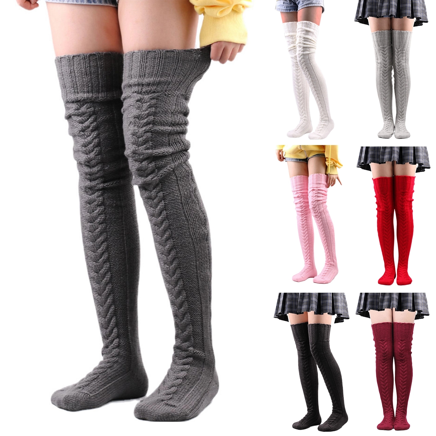 Women'S Cable Knitted Thigh High Boot Socks Extra Long