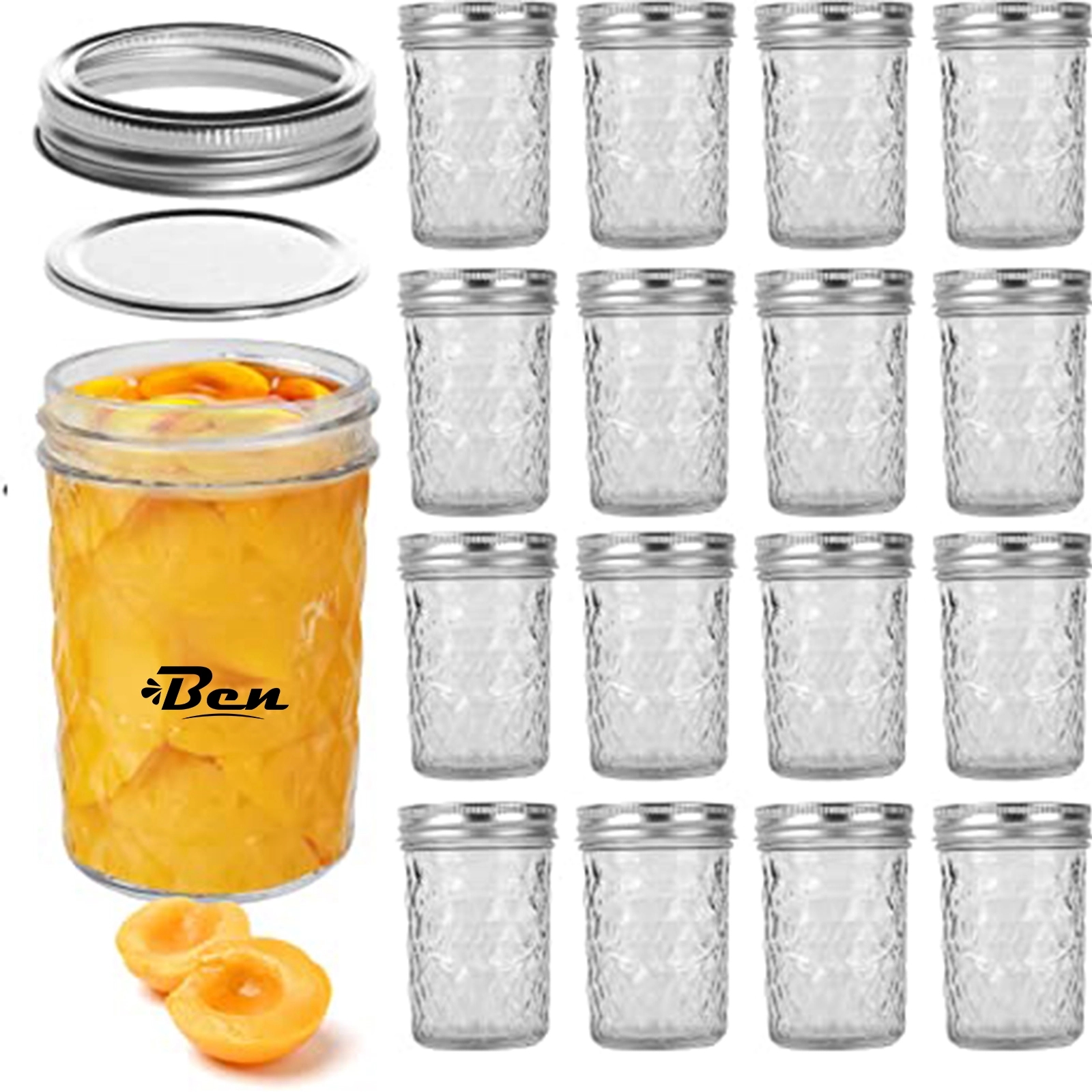 Mason Jars 8 Oz Mini Canning With Silver Lids And Bands