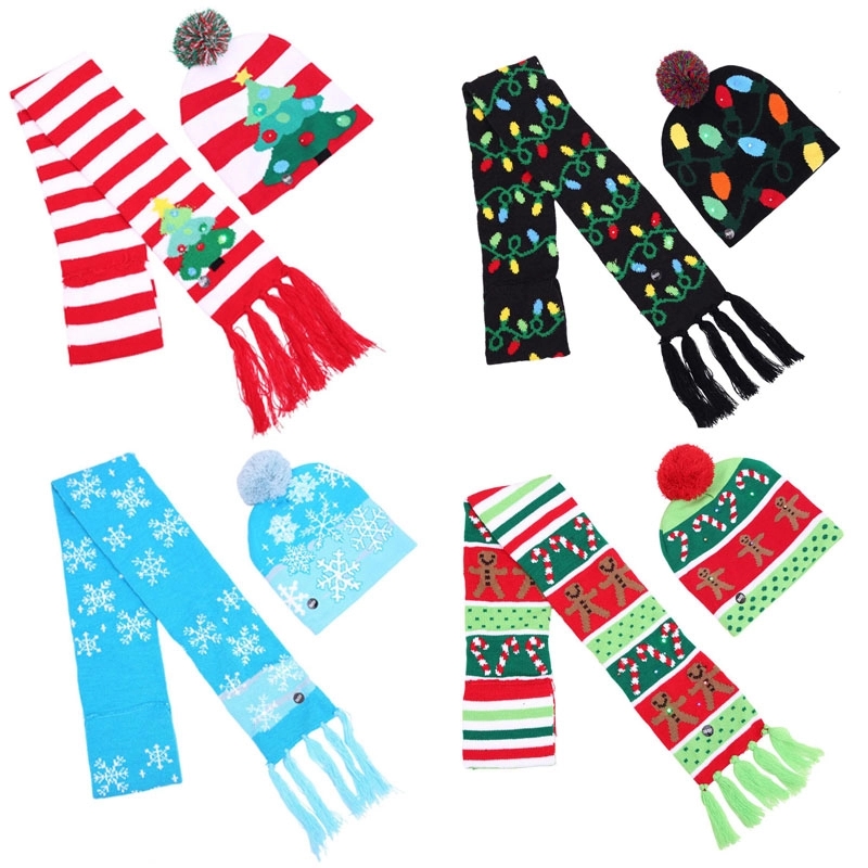 Christmas Hat And Scarf With Glowing Lights