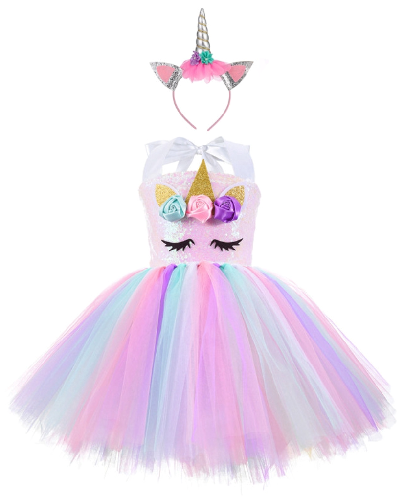 Unicorn Headband Sequined Skirt Princess Tutu Dress