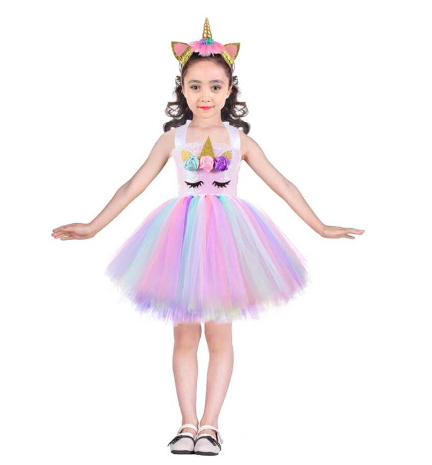 Unicorn Headband Sequined Skirt Princess Tutu Dress - Image 3