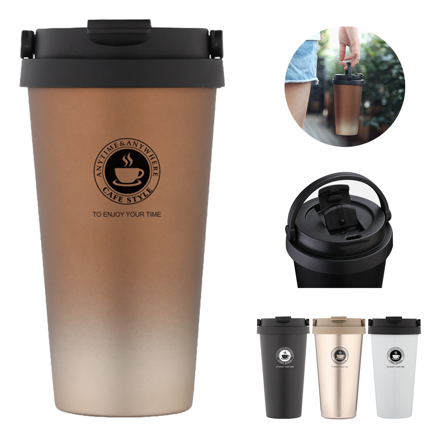 17 Oz. Double Wall Stainless Steel Coffee Cup W/Grip