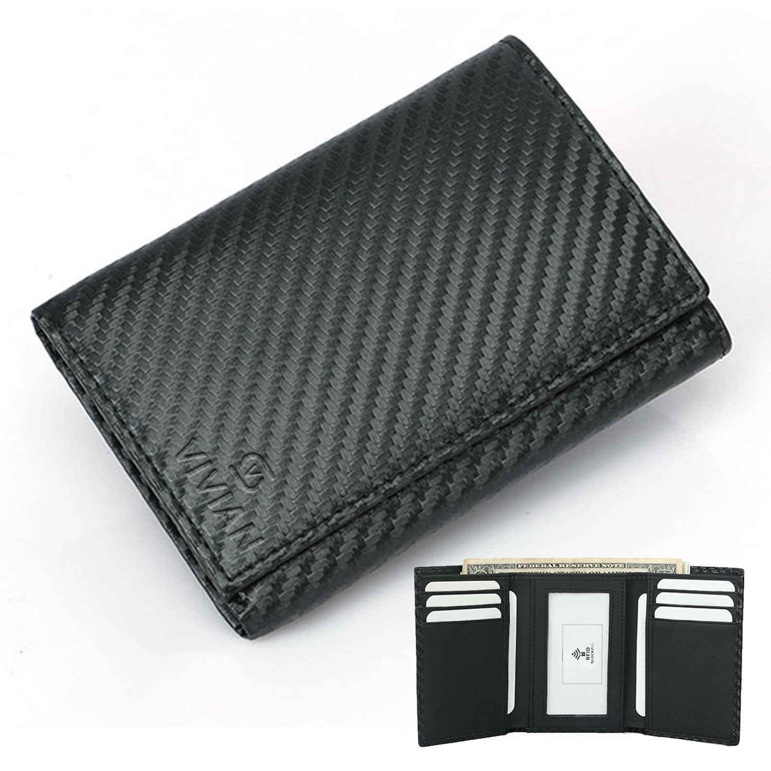 Men Leather Trifold Wallet W/ Rfid Blocking
