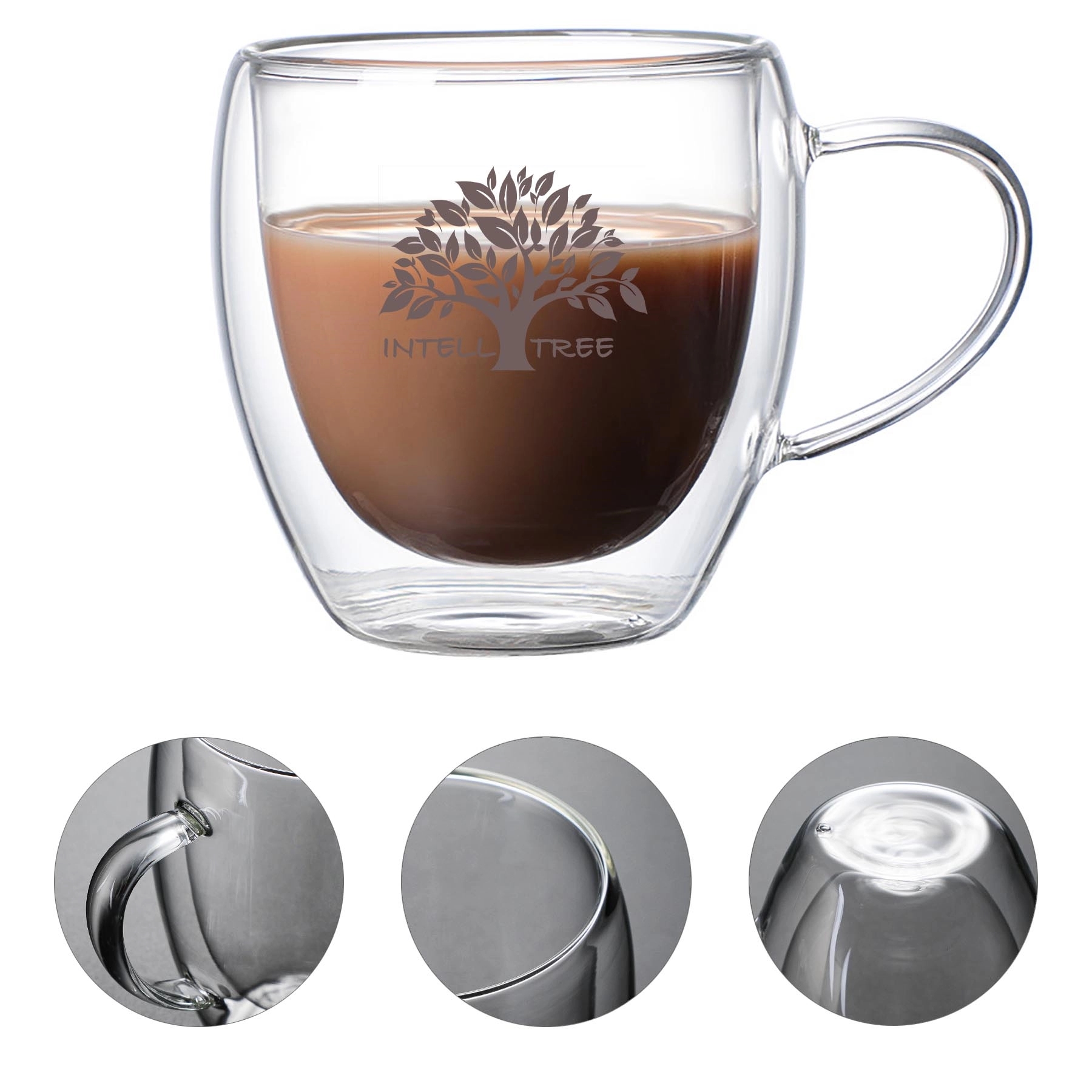 8.5oz Double Walled Coffee Glass Mug w/ Handle