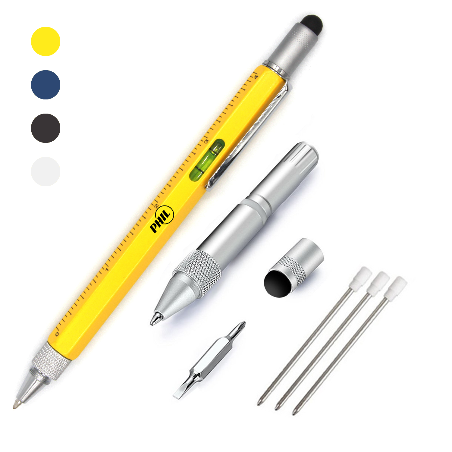 6 In 1 Metal Multifuction Tech Tool Pen With 3 Extra Refills
