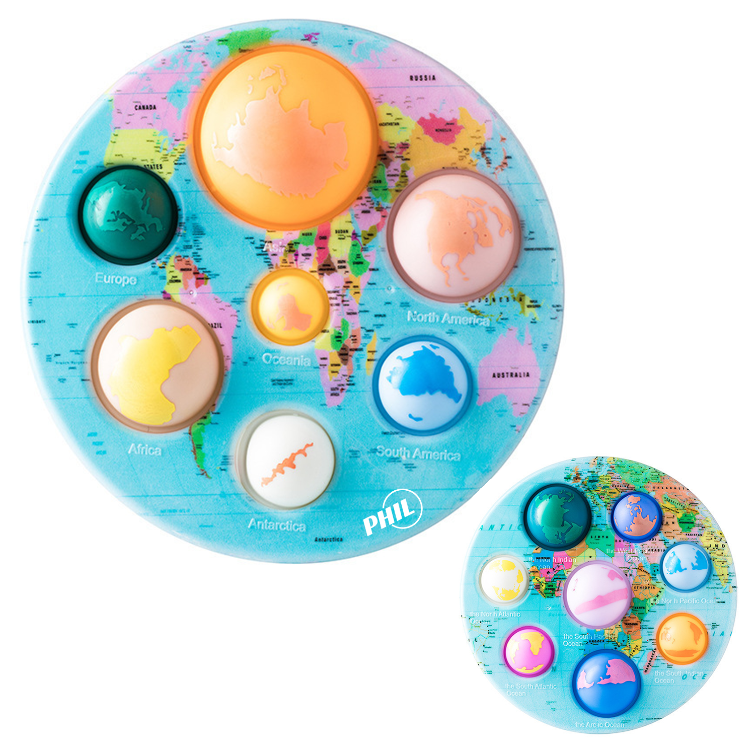 Silicone Seven Continents And Eight Oceans Pop Fidget Toys