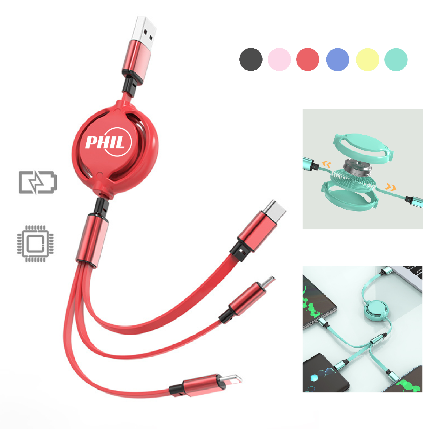 Retractable 3-In-1 Charging Cable