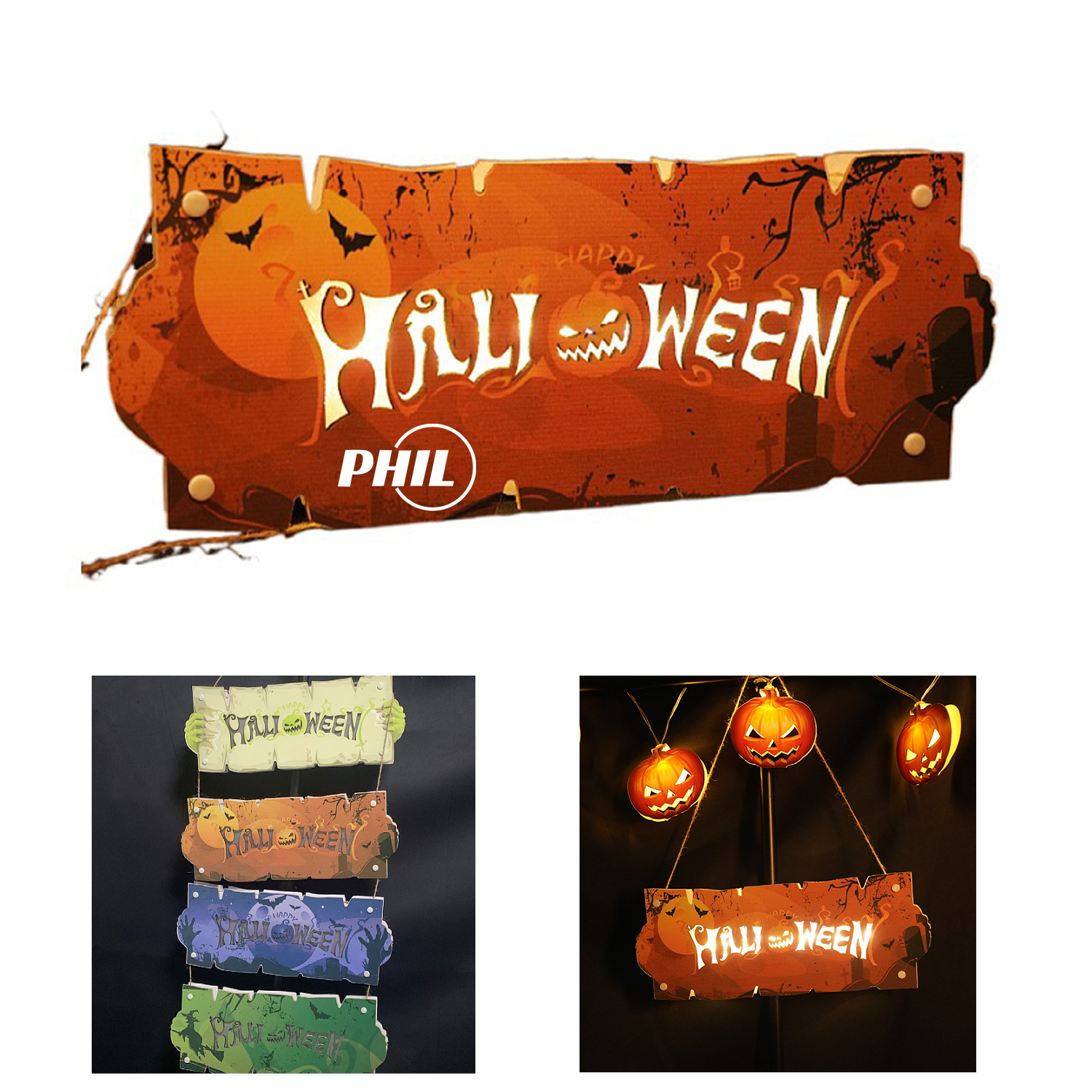 Wooden Halloween Doorplate With Light