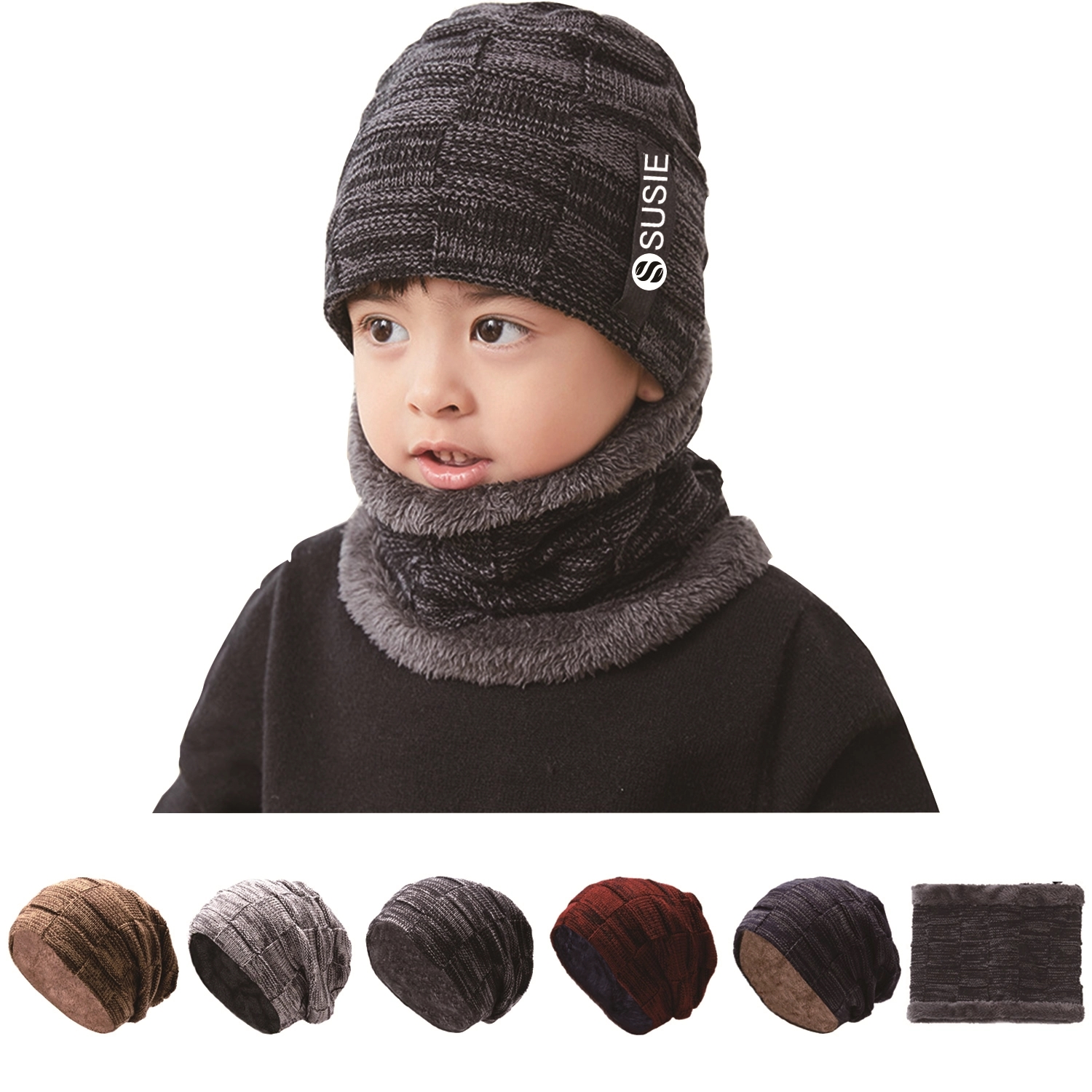 Kids Winter Knitted Hats And Circle Scarf Set