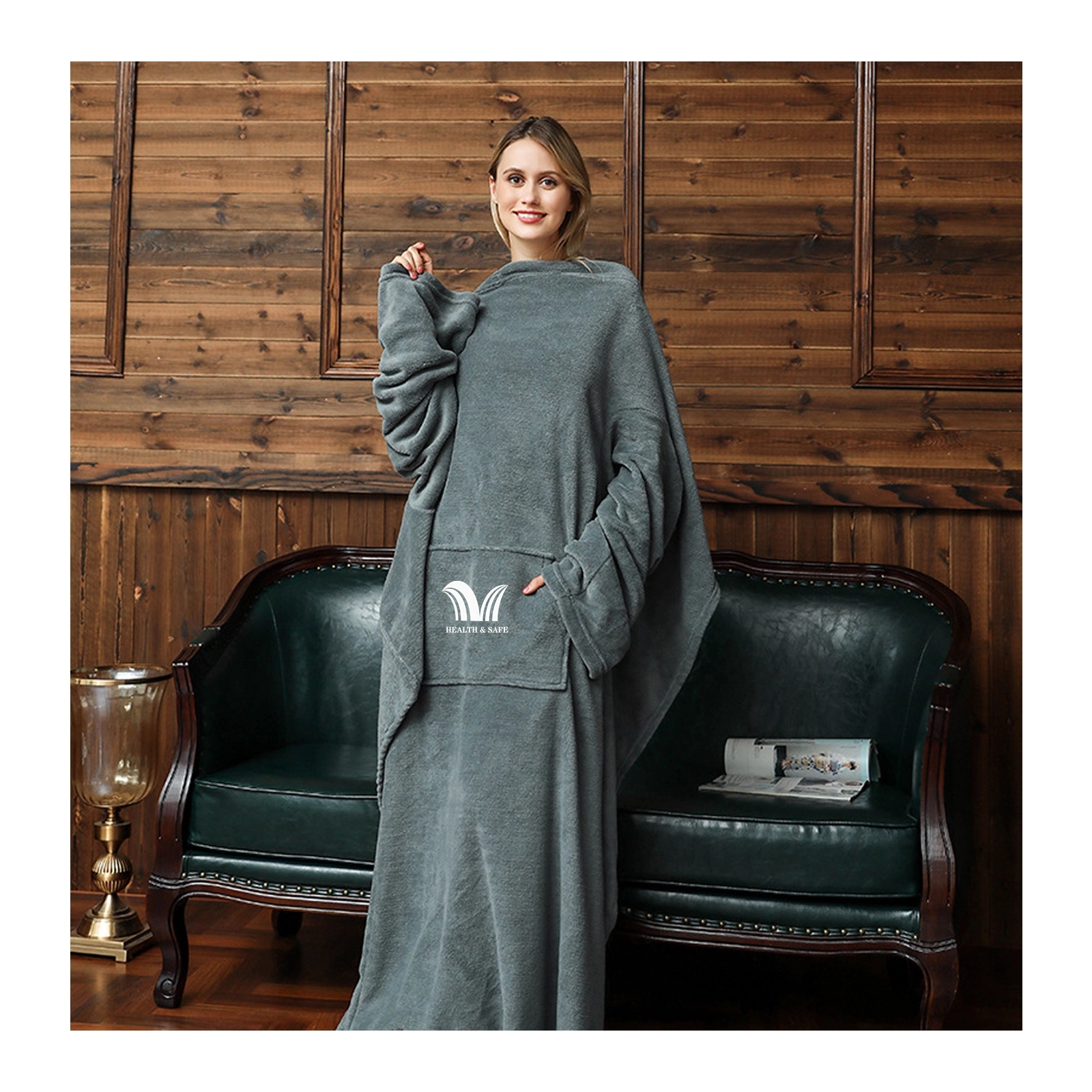 Soft Warm Large Fleece Plush Sleeved Wrap Robe Blanket