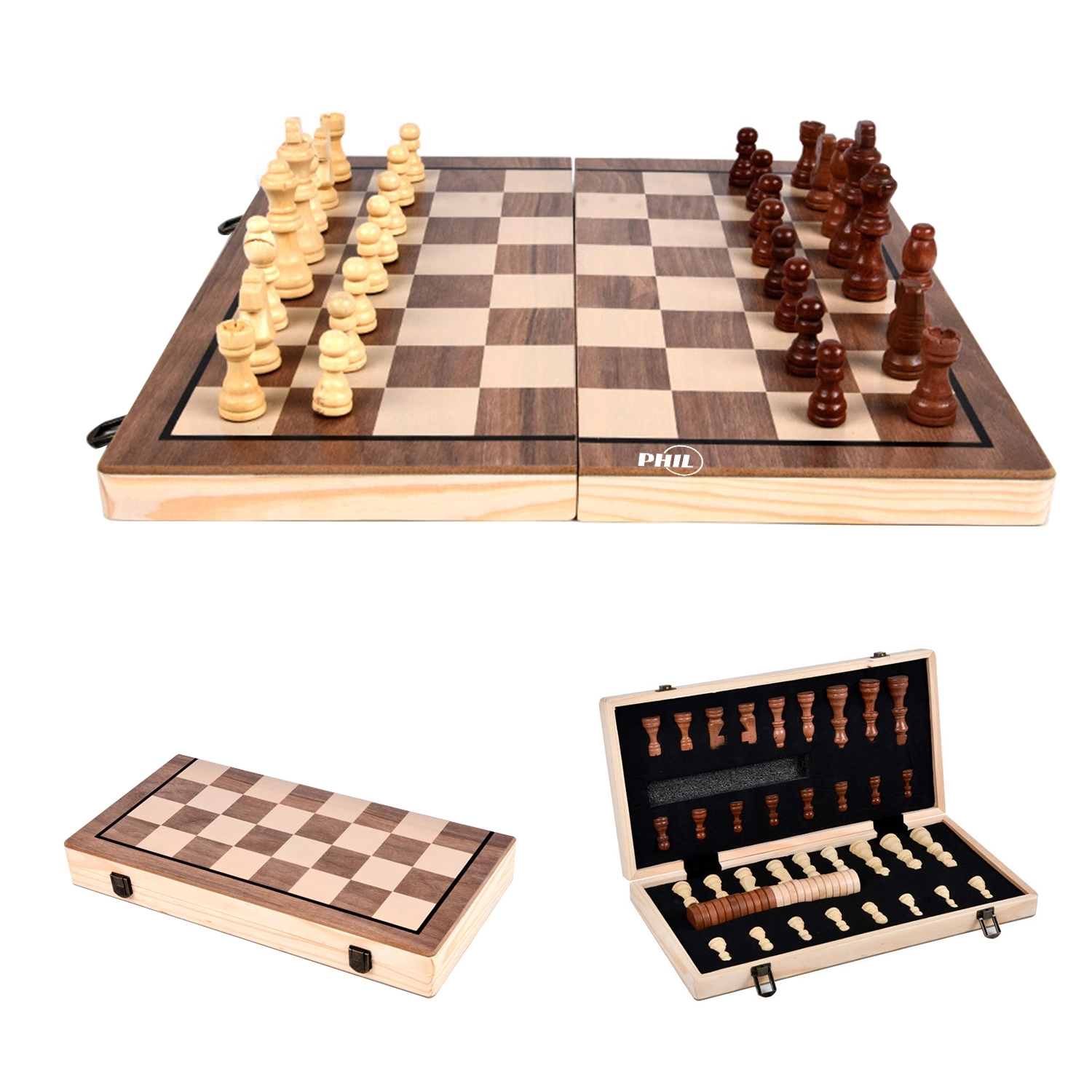 2-In-1 Travel Magnetic Folding Wood Chess Checkers Set