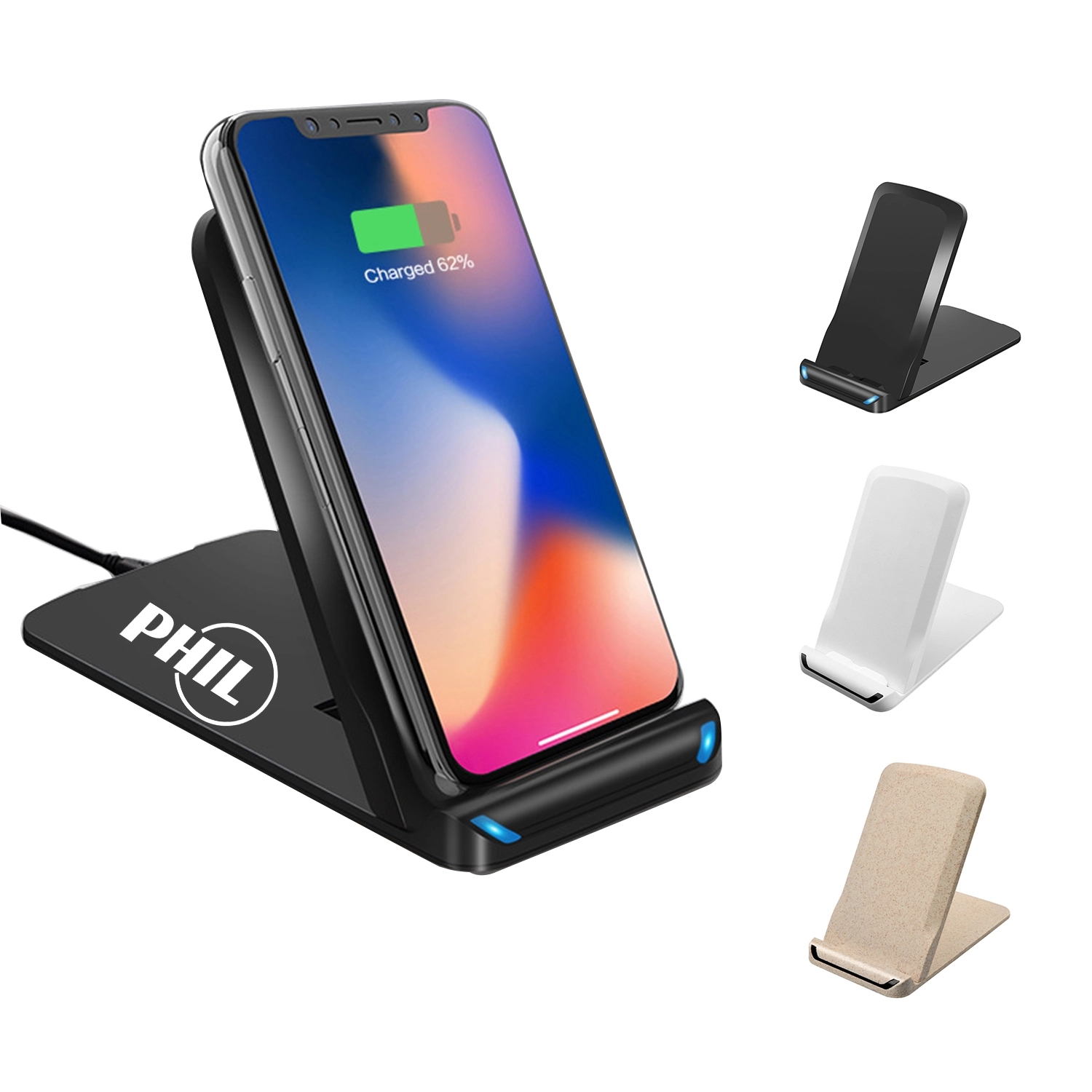 15W Double Coil Qi Wireless Fast Charger Vertical Stand