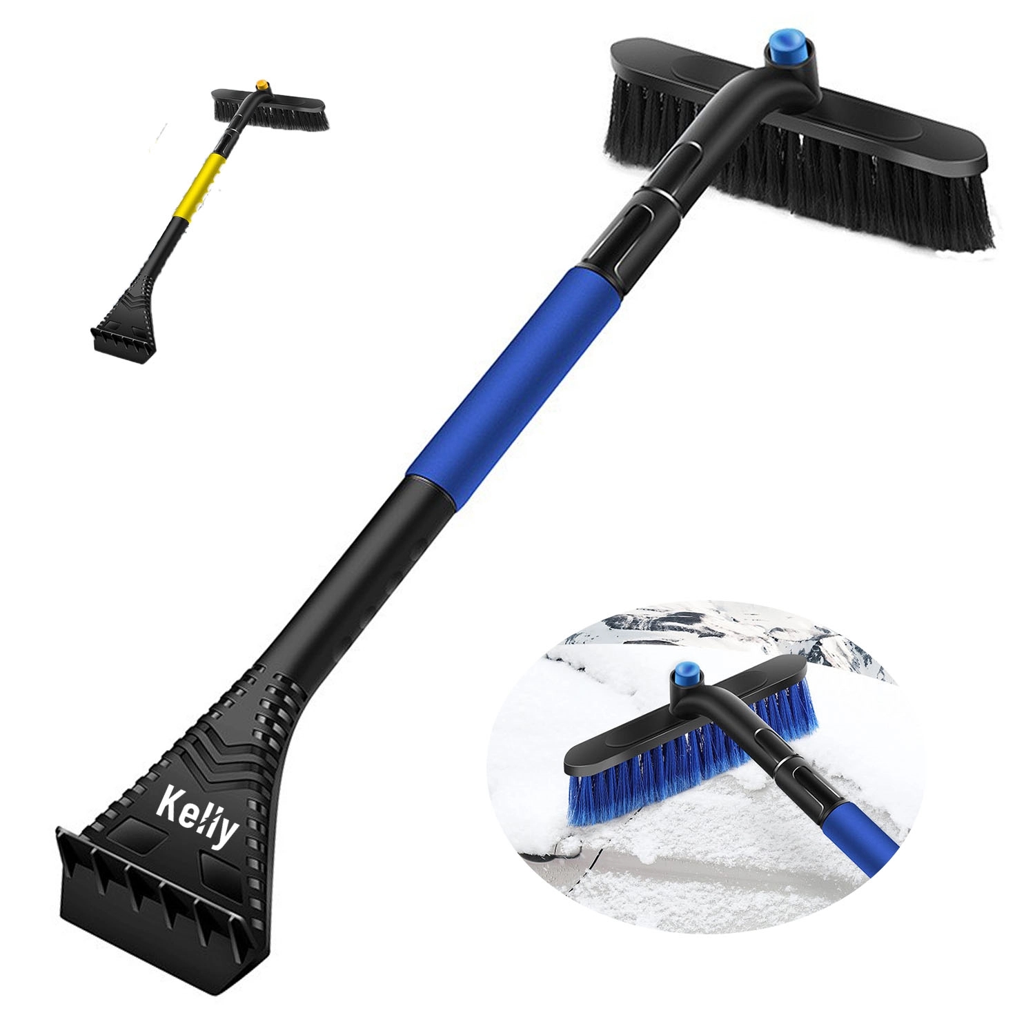 33" Extendable Car Snow Brush With Squeegee & Ice Scraper