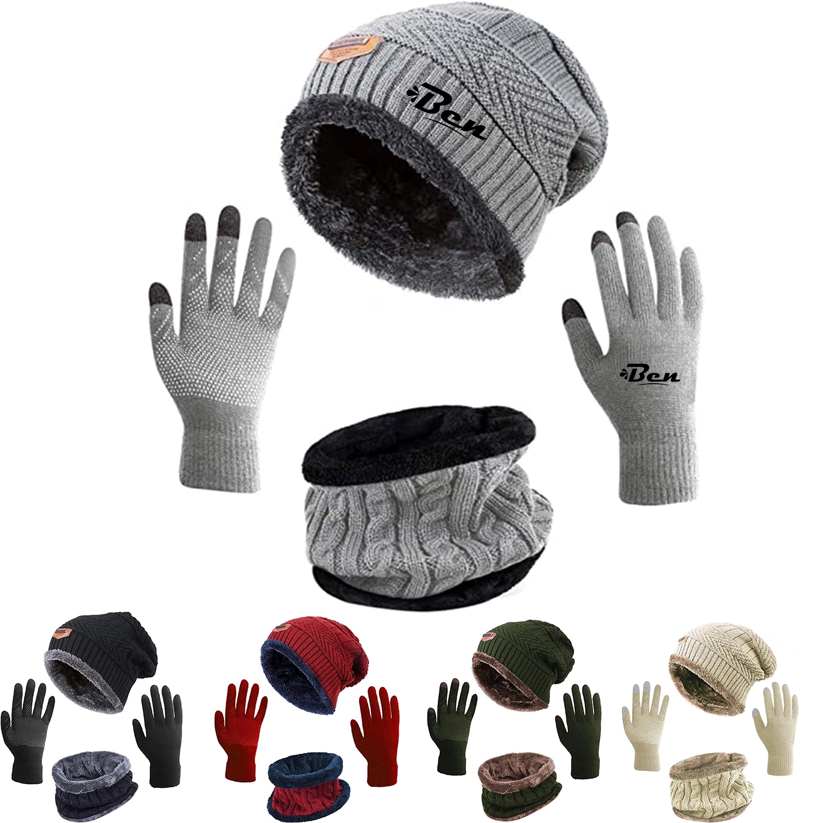 Winter Hat Scarf Gloves Slouchy Beanie Snow Knit Skull Caps