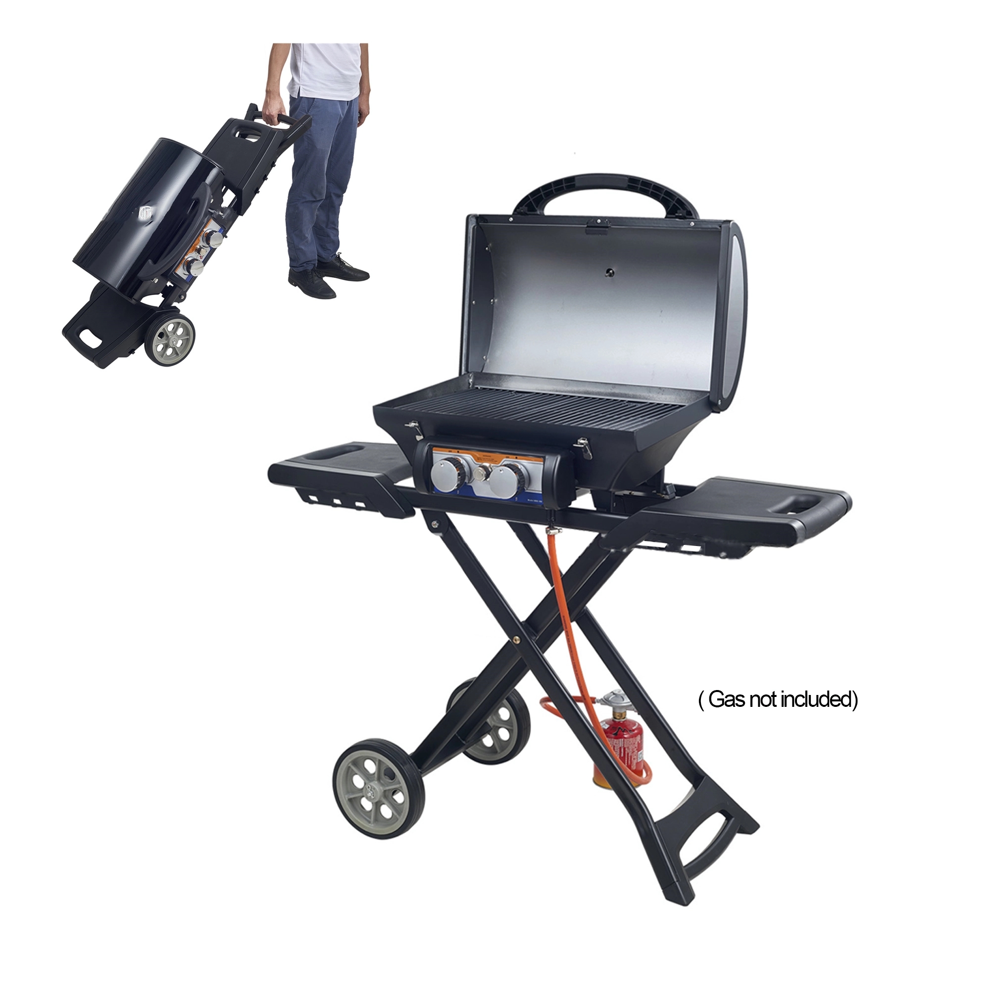 Portable 17" Propane Grills W/Cart & Hood
